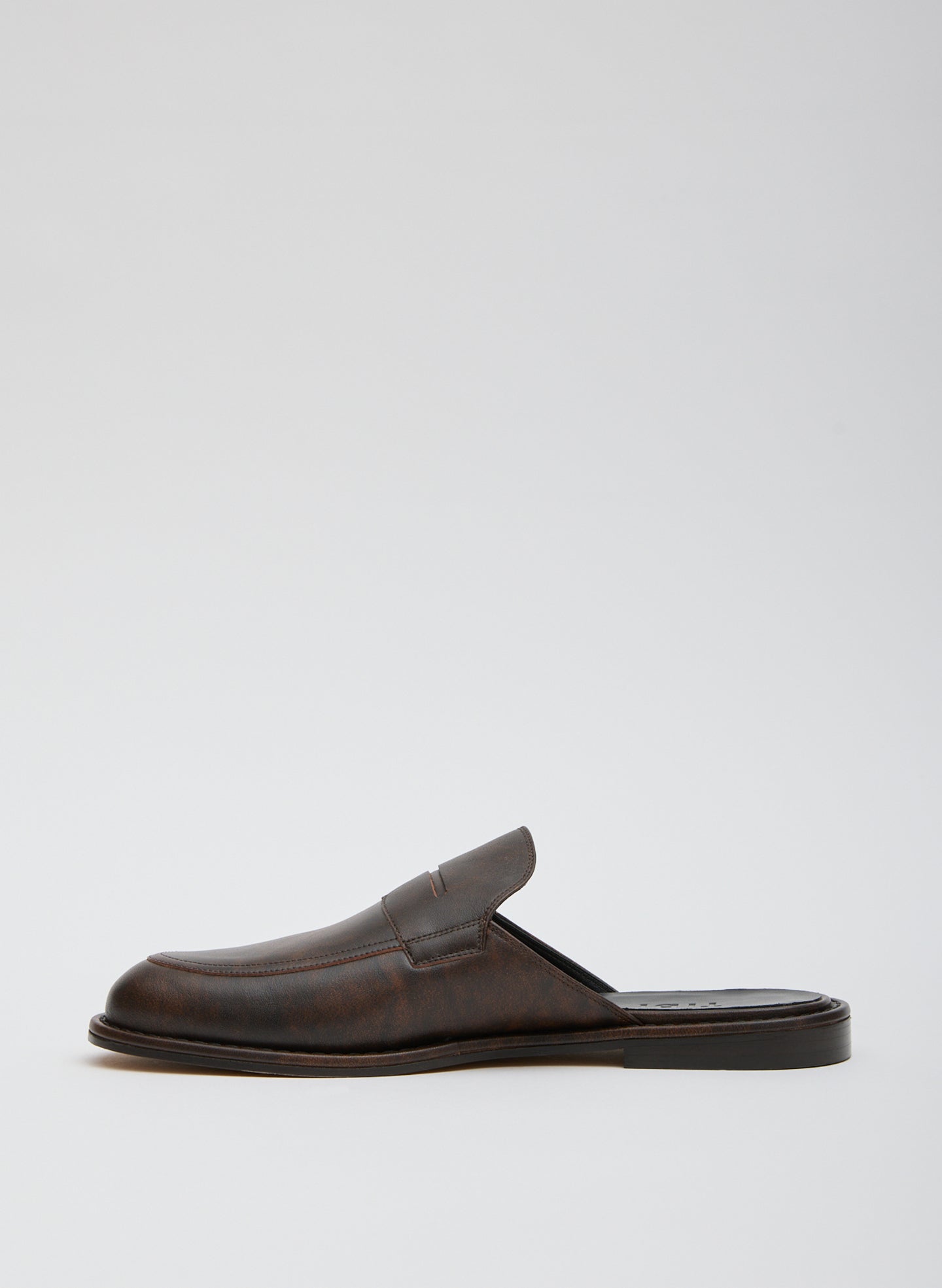 Brown Leather Herbert Slide - loafer slide, side view