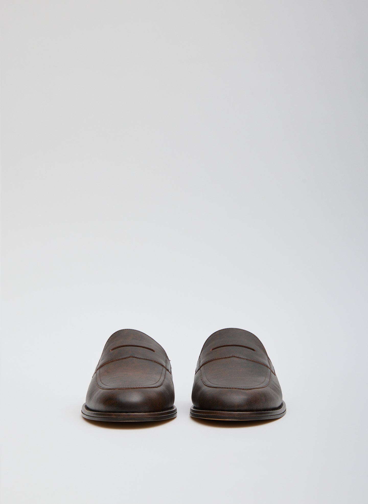 Brown Leather Herbert Slide - loafer slide, front view