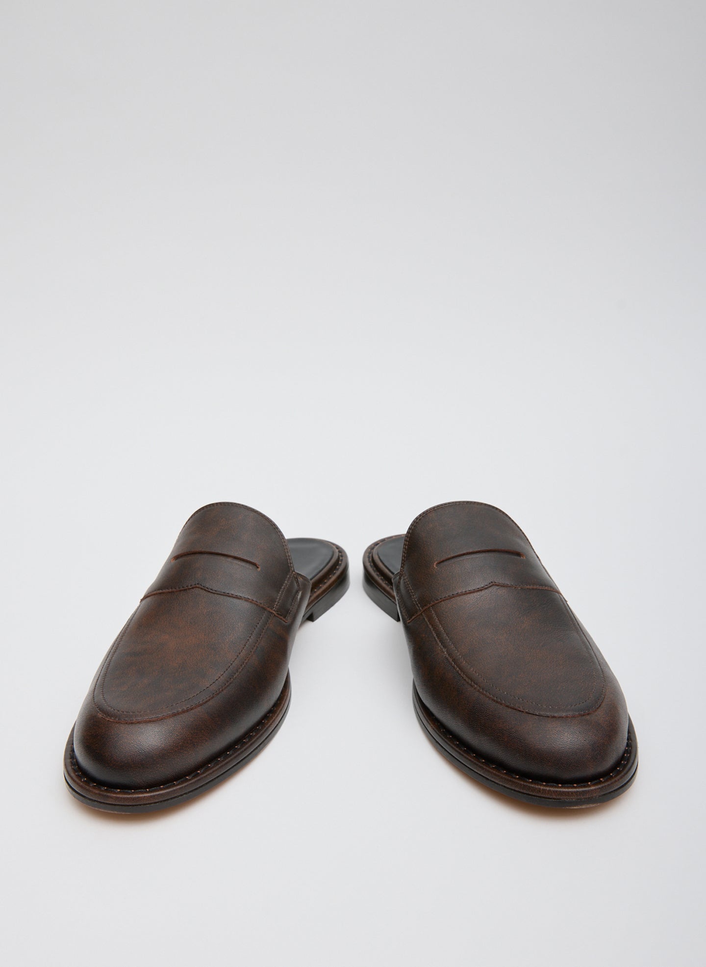 Brown Leather Herbert Slide - loafer slide, front view