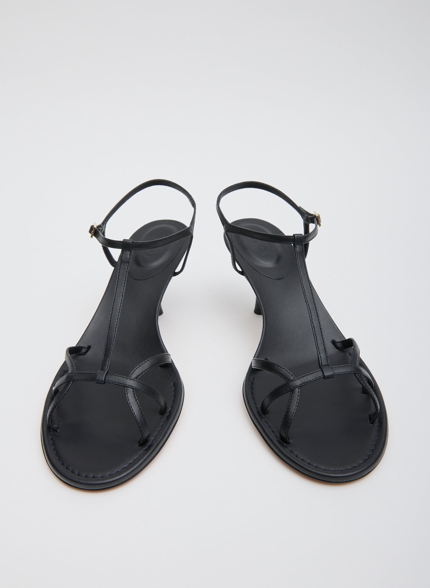 Dark Navy Milbourne Heel - heeled leather sandal, front view