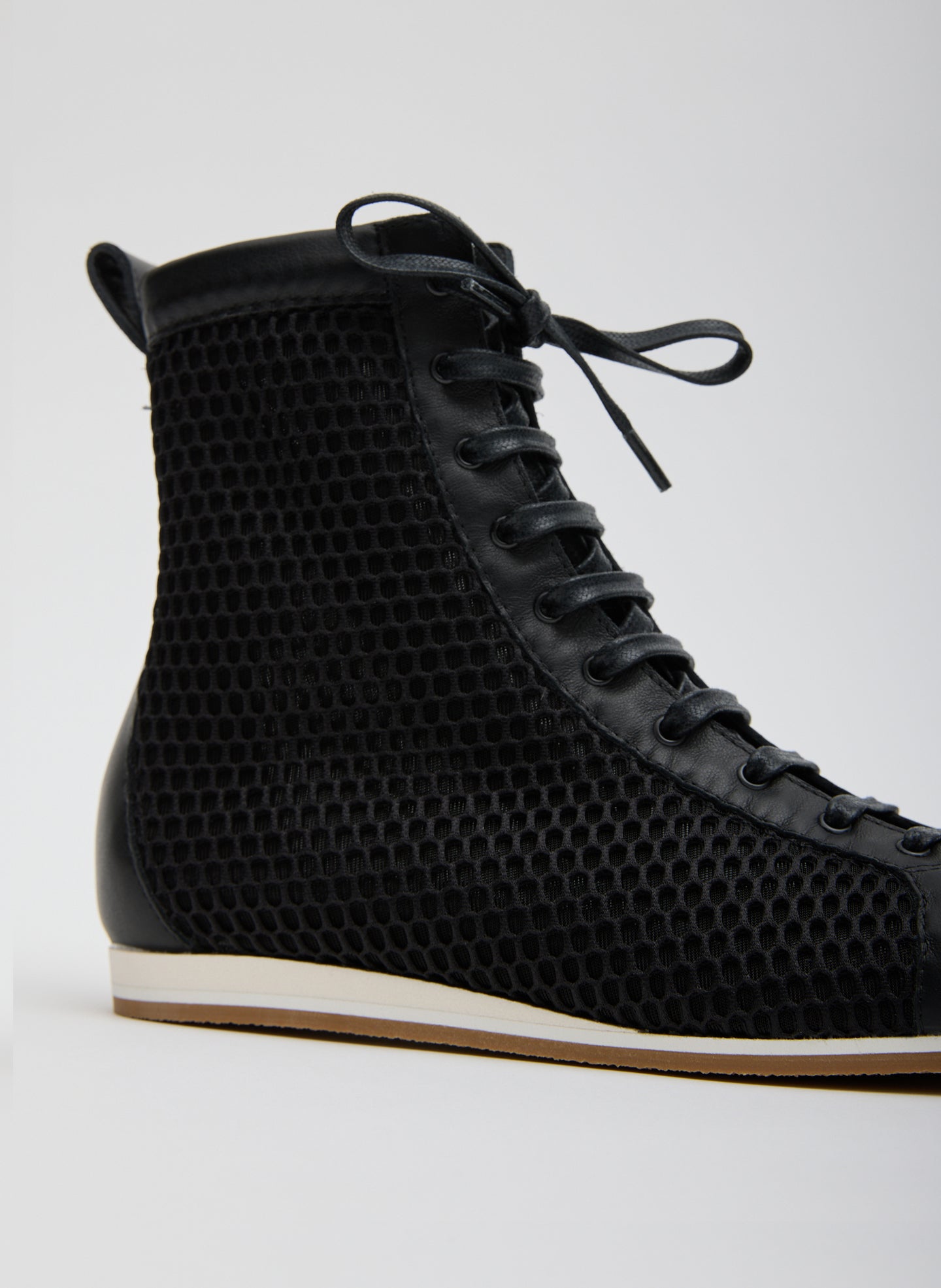 Black Seth Mesh High Top Sneaker - leather sneaker, closeup of mesh detail