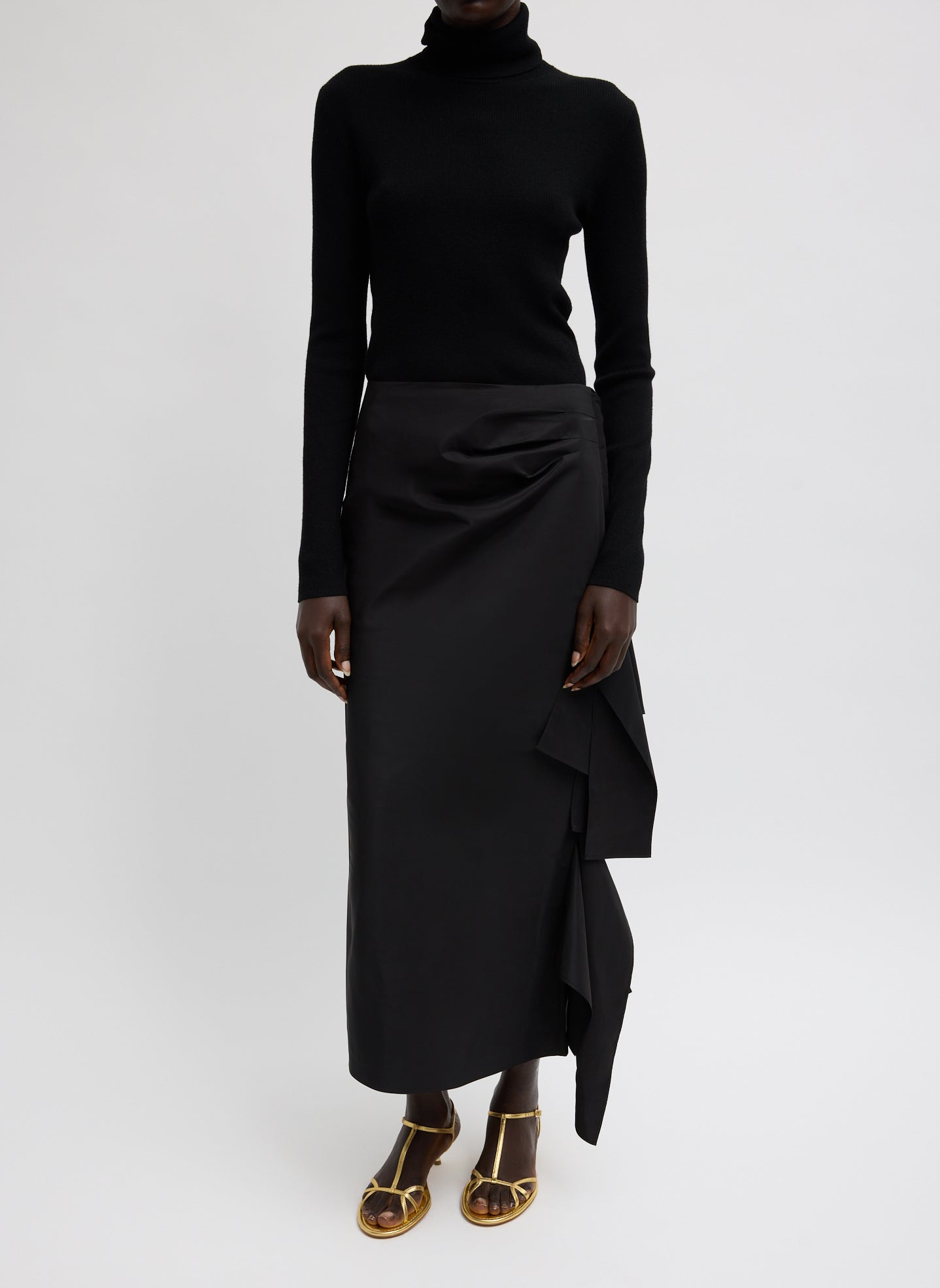 Black Italian Sporty Nylon Ribbon Skirt - full look, front view on model