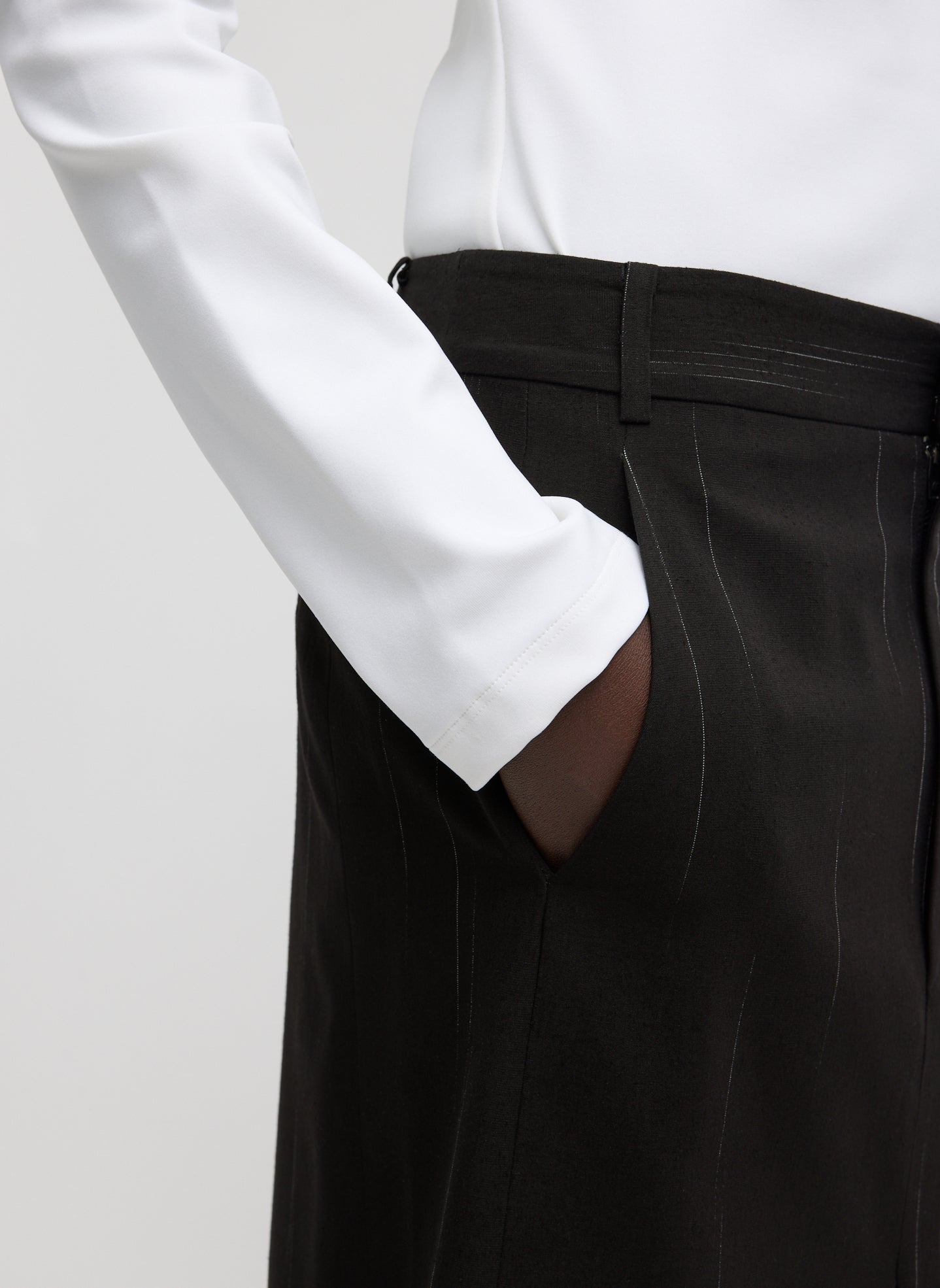 Viscose Suiting Midi Trouser Skirt - closeup of pocket detail