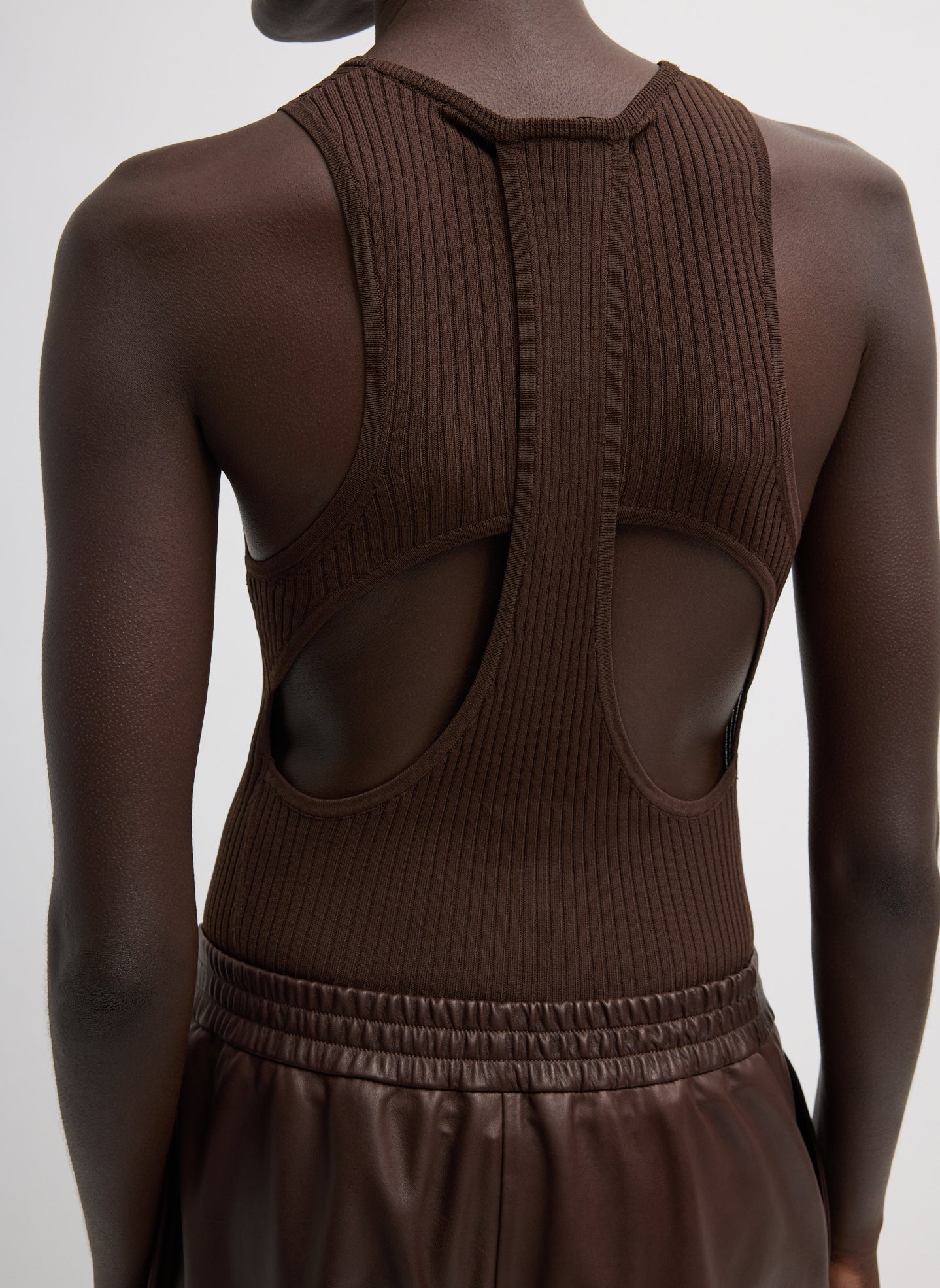 Hickory Brown Ribbed Sweater Cut Out Tank - back view on model