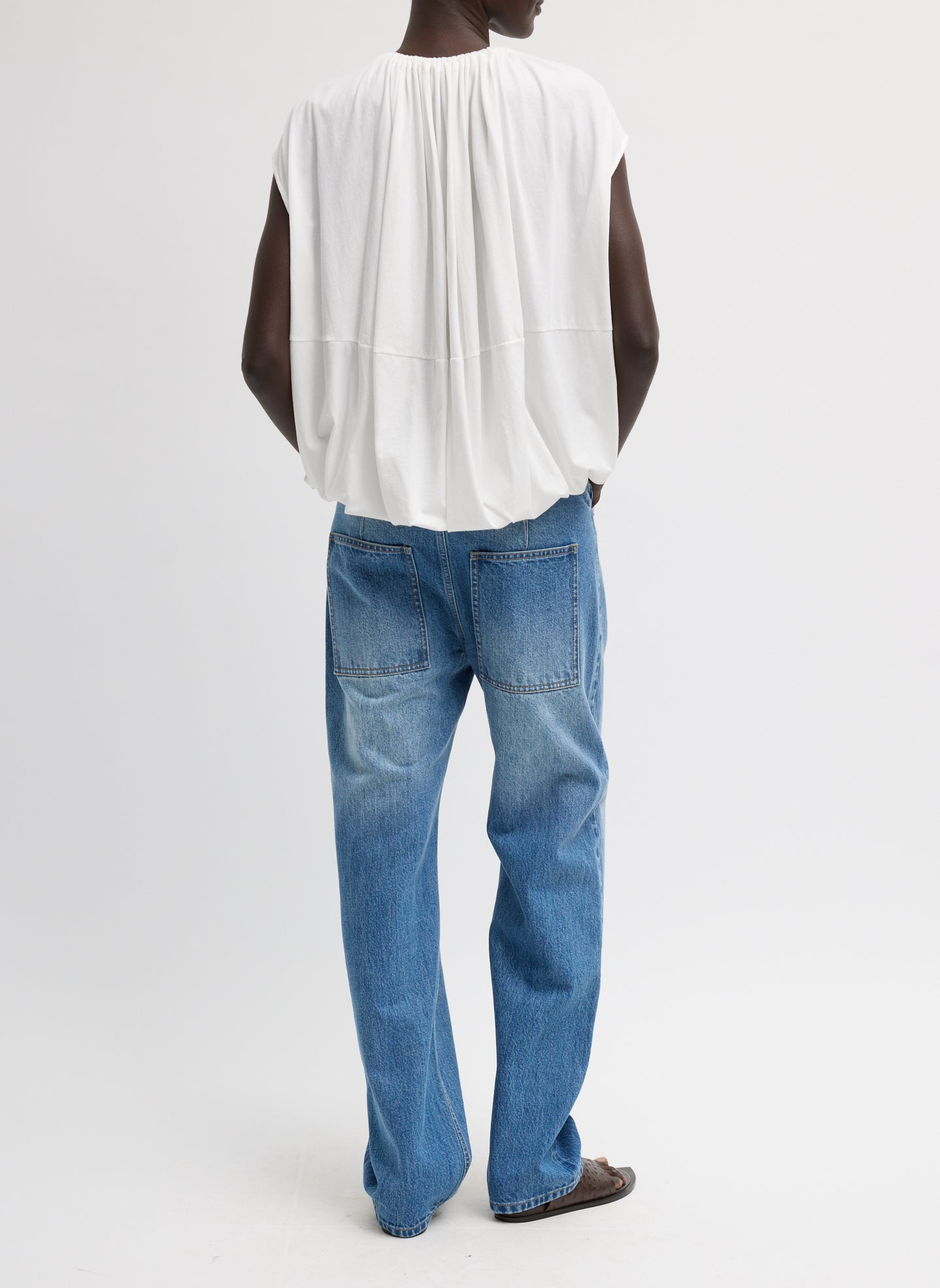 Classic Wash Selvage Denim 5 Pocket Alec Jean - back view on model