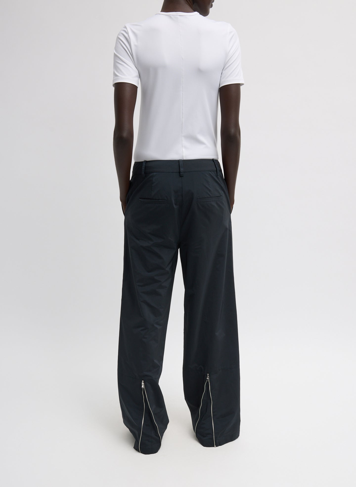 Black Nylon Zipper Trouser - back view on model
