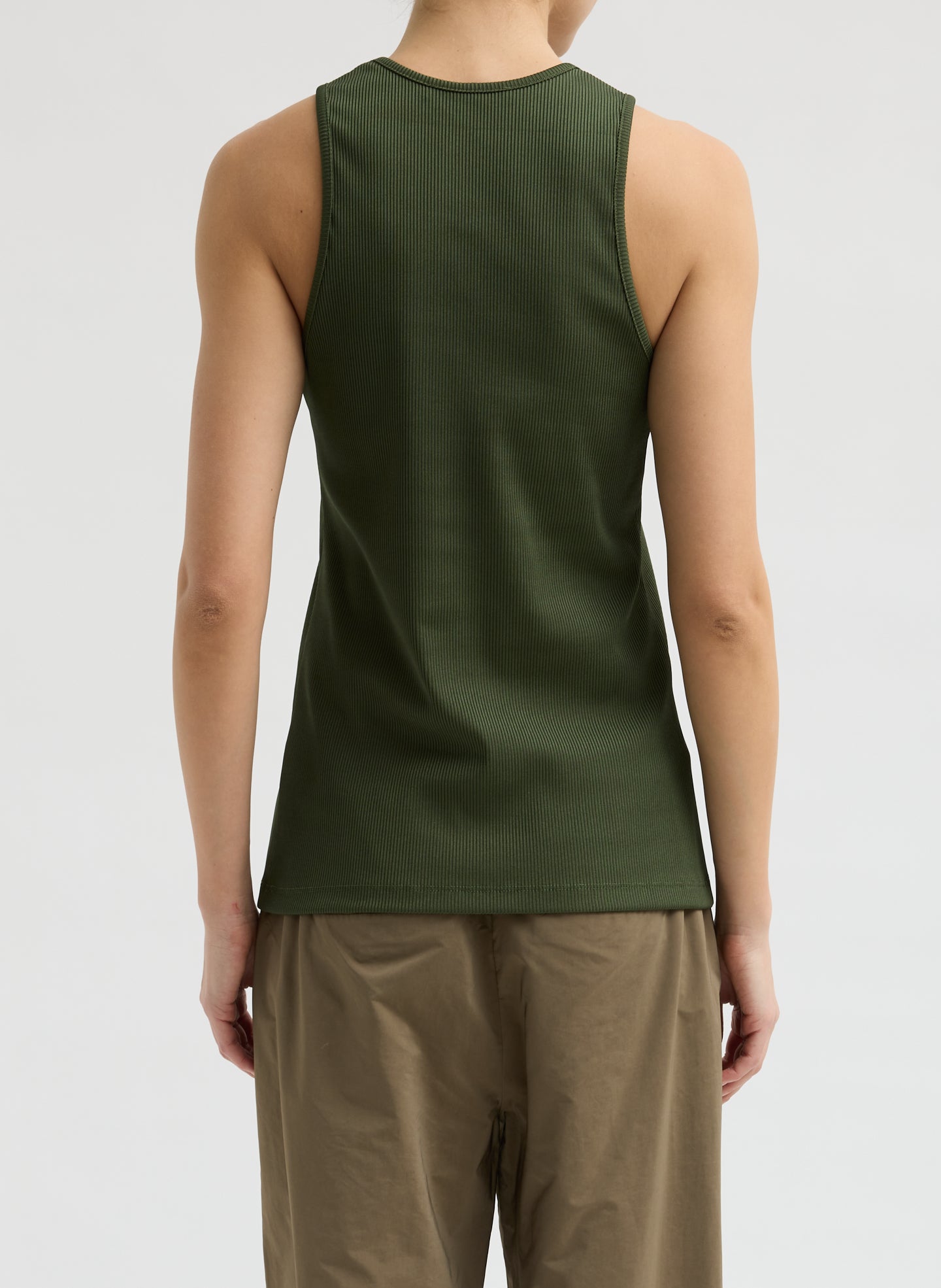 Dark Moss Green Stretch Luxe Ribbed Tank Top - back view on model