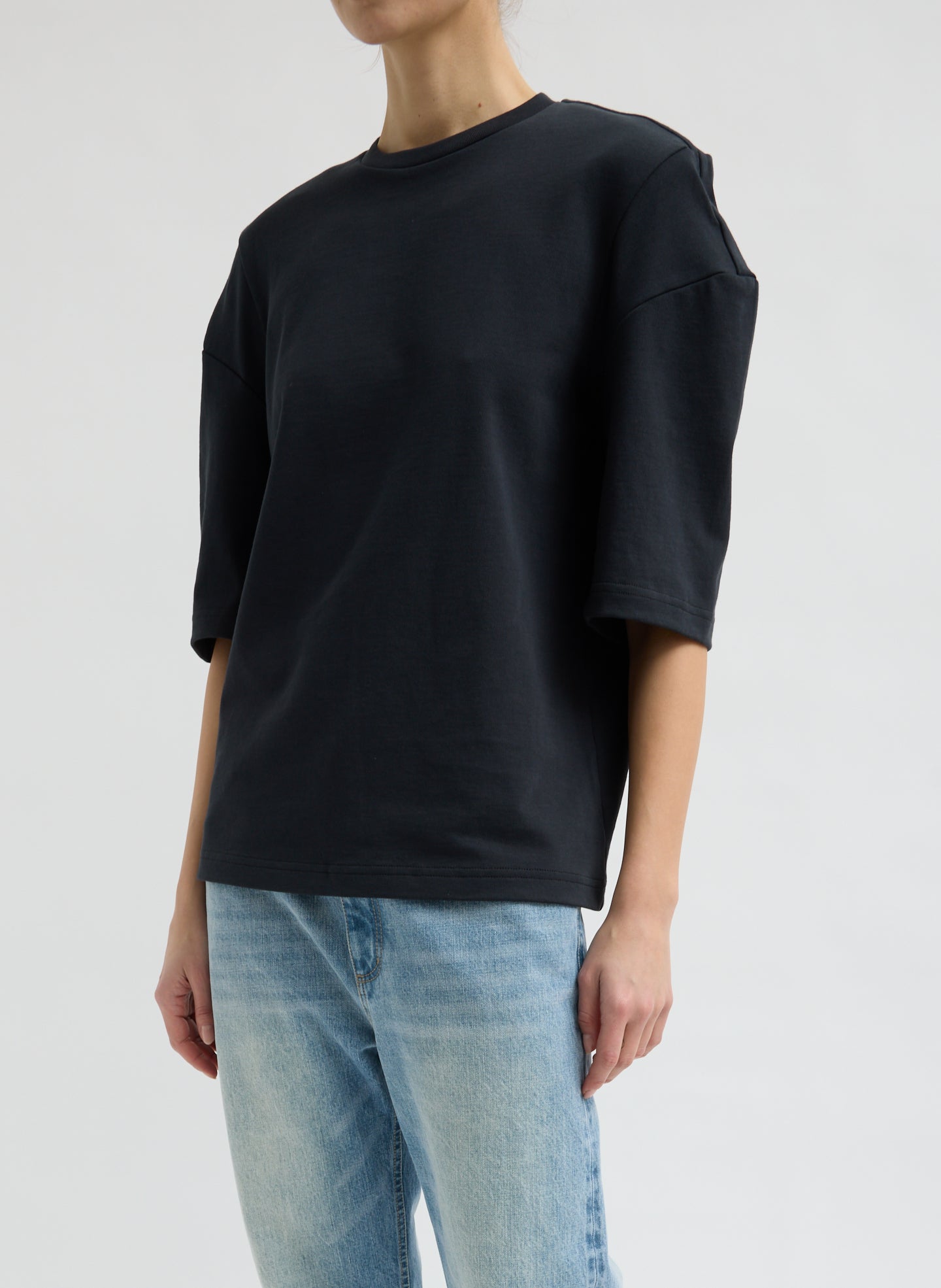 Black Perfect Hinged Sleeve T-Shirt - front view on model