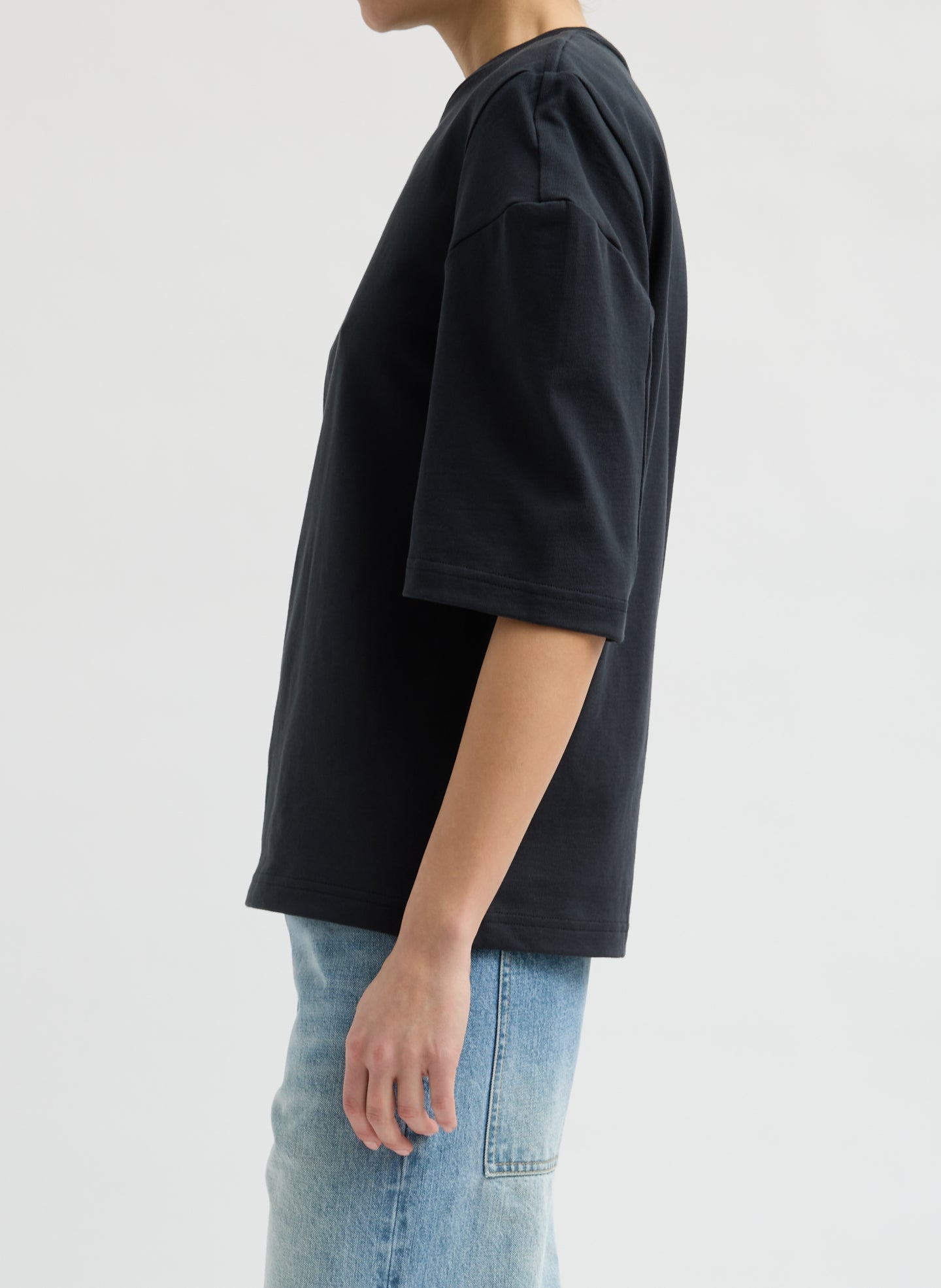Black Perfect Hinged Sleeve T-Shirt - side view on model