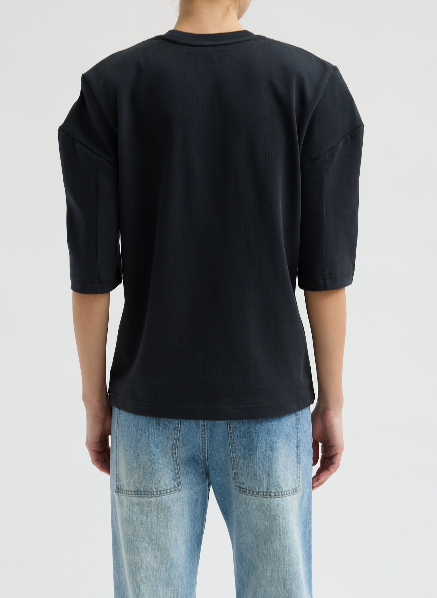 Black Perfect Hinged Sleeve T-Shirt - back view on model