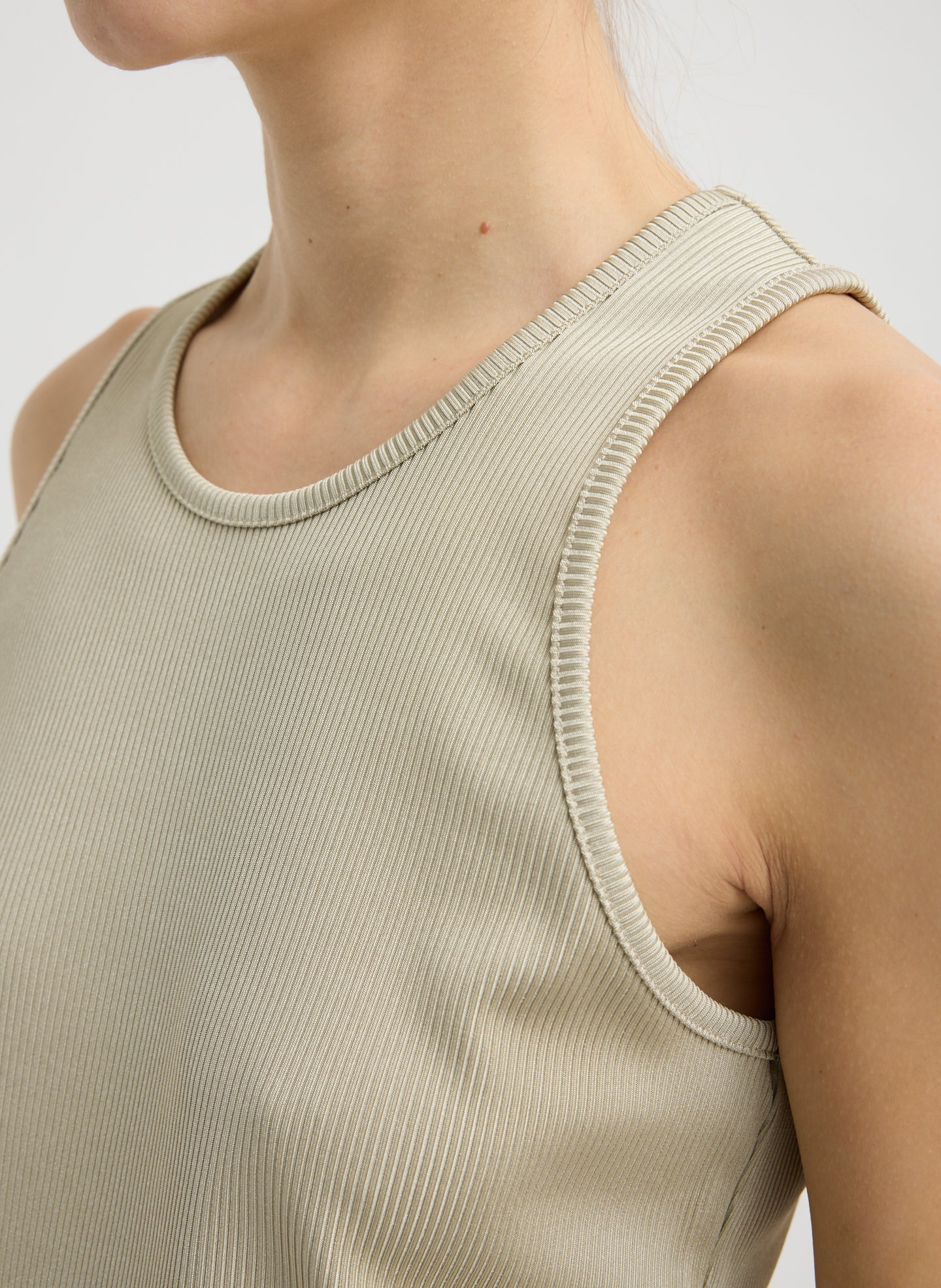 Taupe Stretch Luxe Ribbed Tank Top - closeup of ribbed fabrication