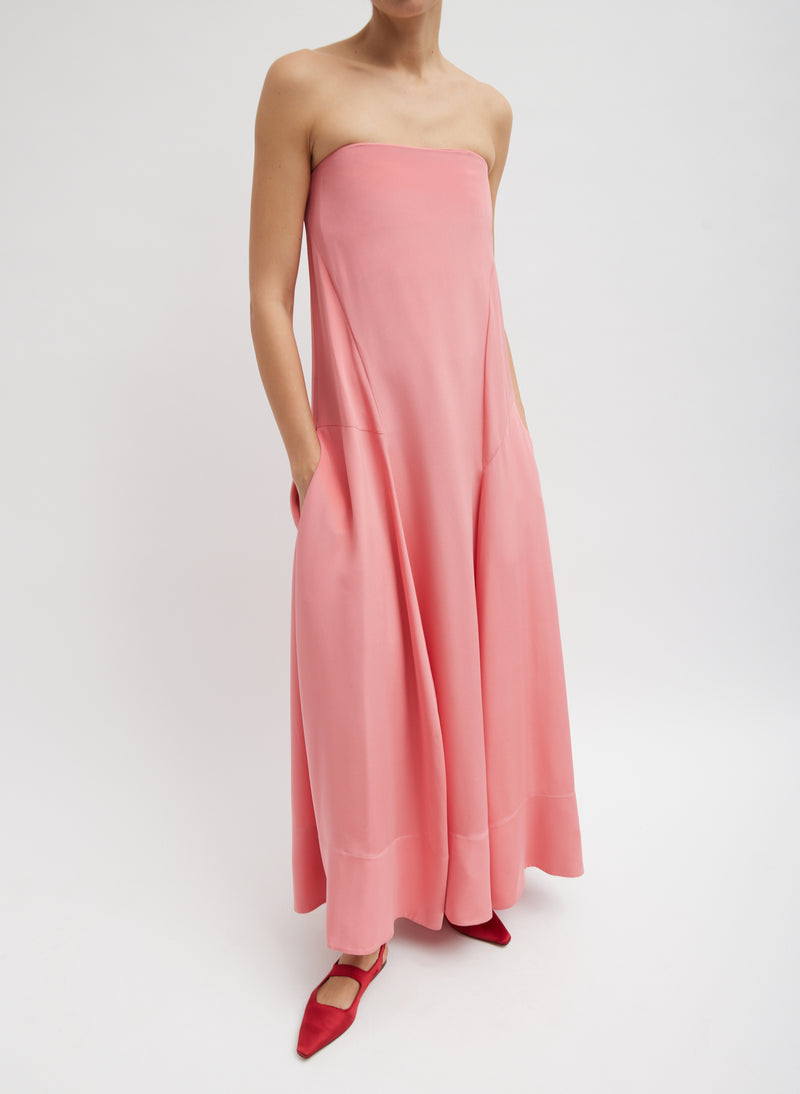 4-Ply Silk Strapless Sculpted Dress Pink-5