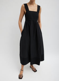 Linen Cotton Voile Sculpted Dress Black-1