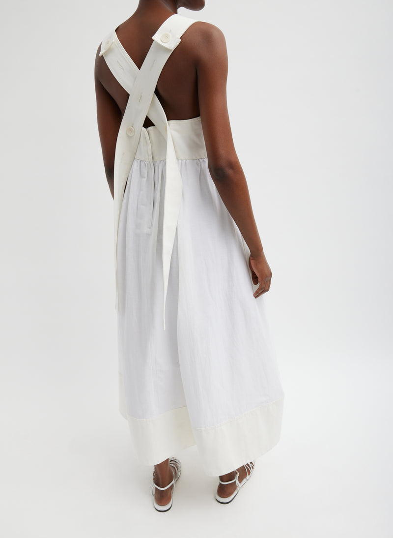 Linen Cotton Voile Sculpted Dress White-8