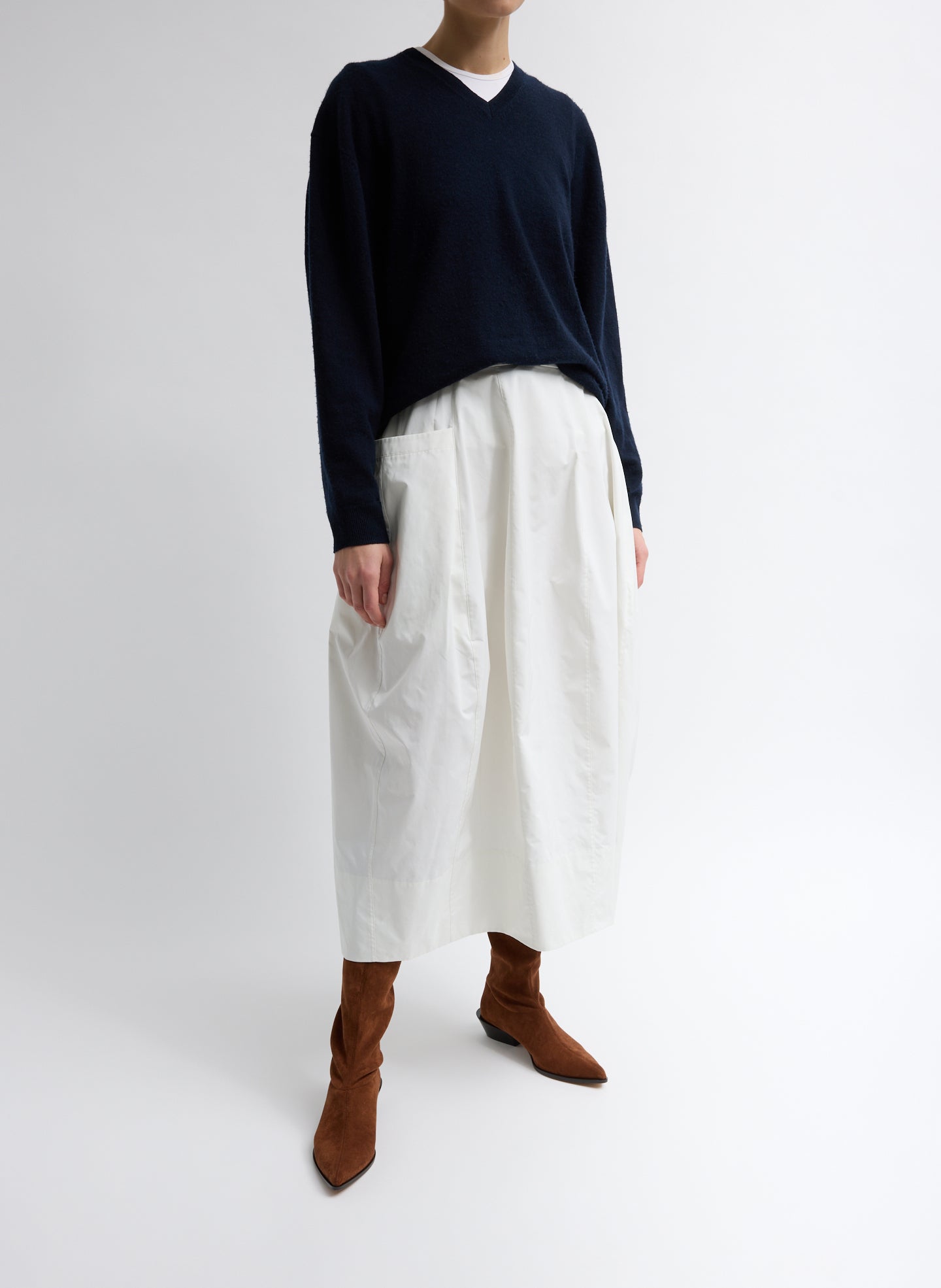 White Nylon Lantern Skirt - front view on model