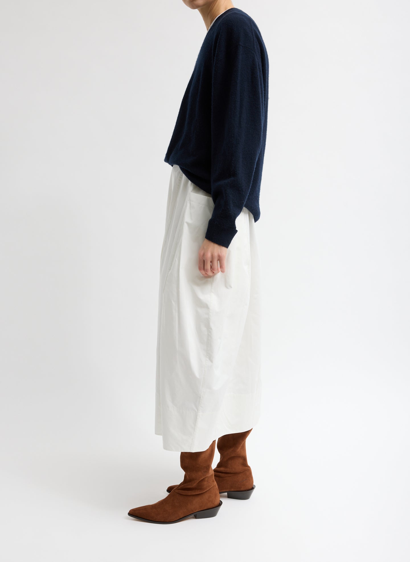 White Nylon Lantern Skirt - side view on model