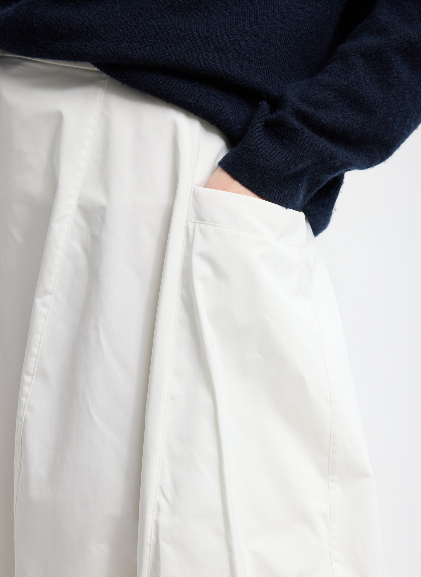White Nylon Lantern Skirt - closeup of side pocket detail