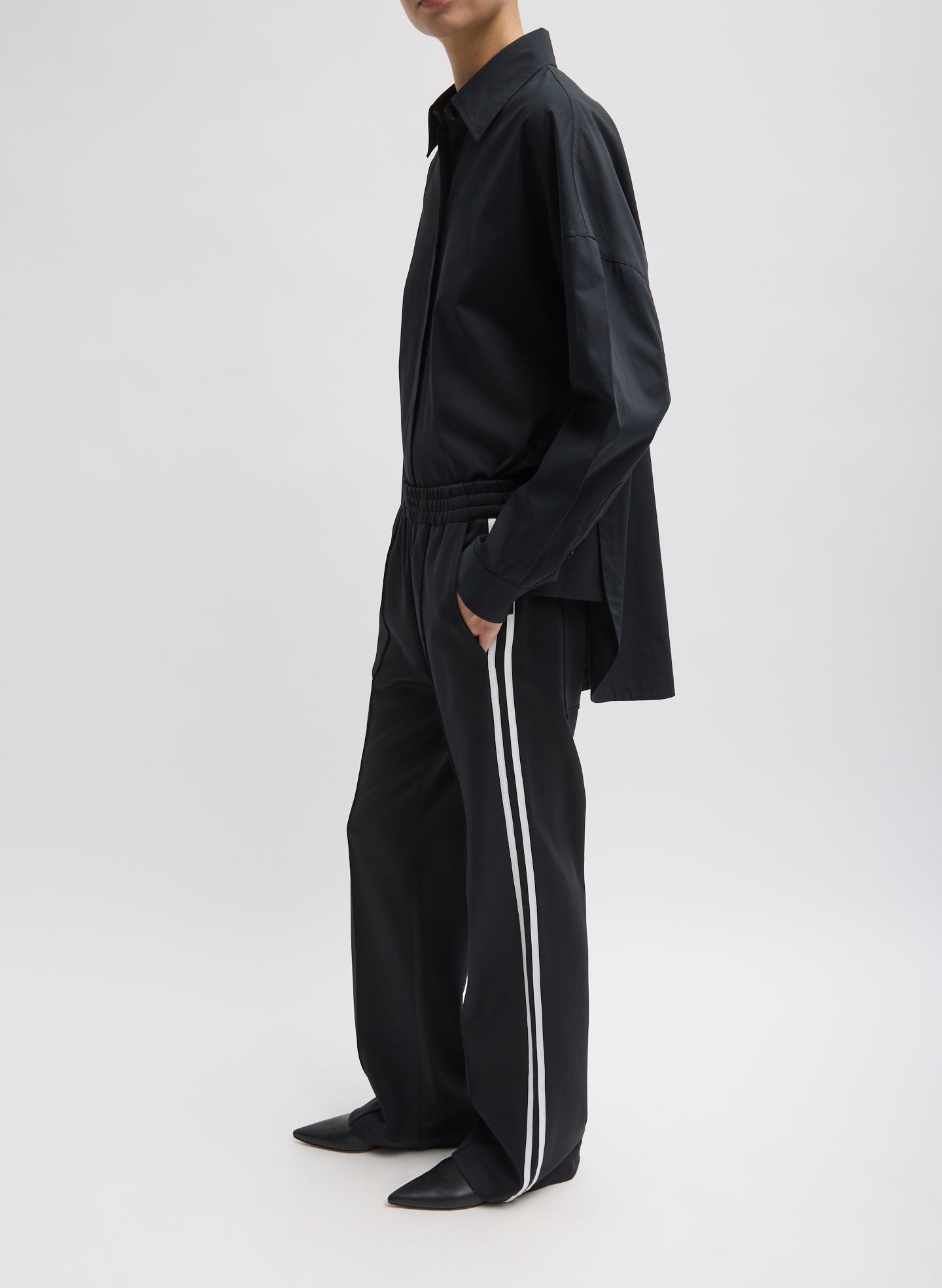 Black and White Active Knit Scottie Striped Jogger - full look, side view on model