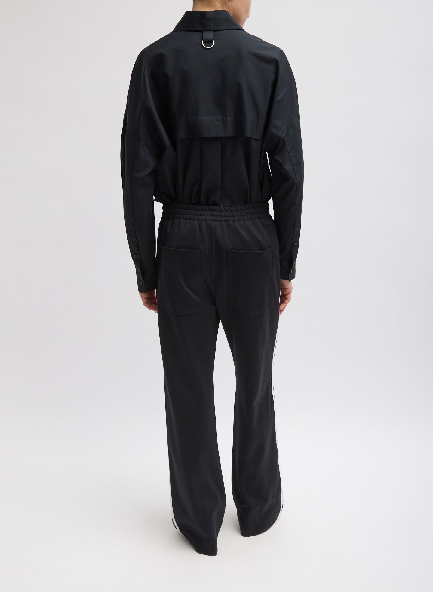 Black and White Active Knit Scottie Striped Jogger - full look, back view on model