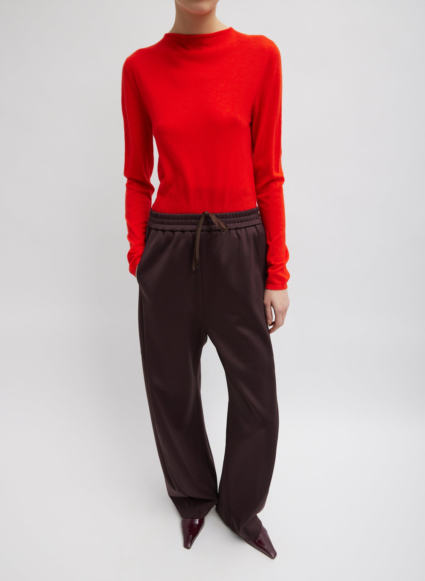 Brown Active Knit Winslow Pant - barrel leg, lounge pant, front view on model