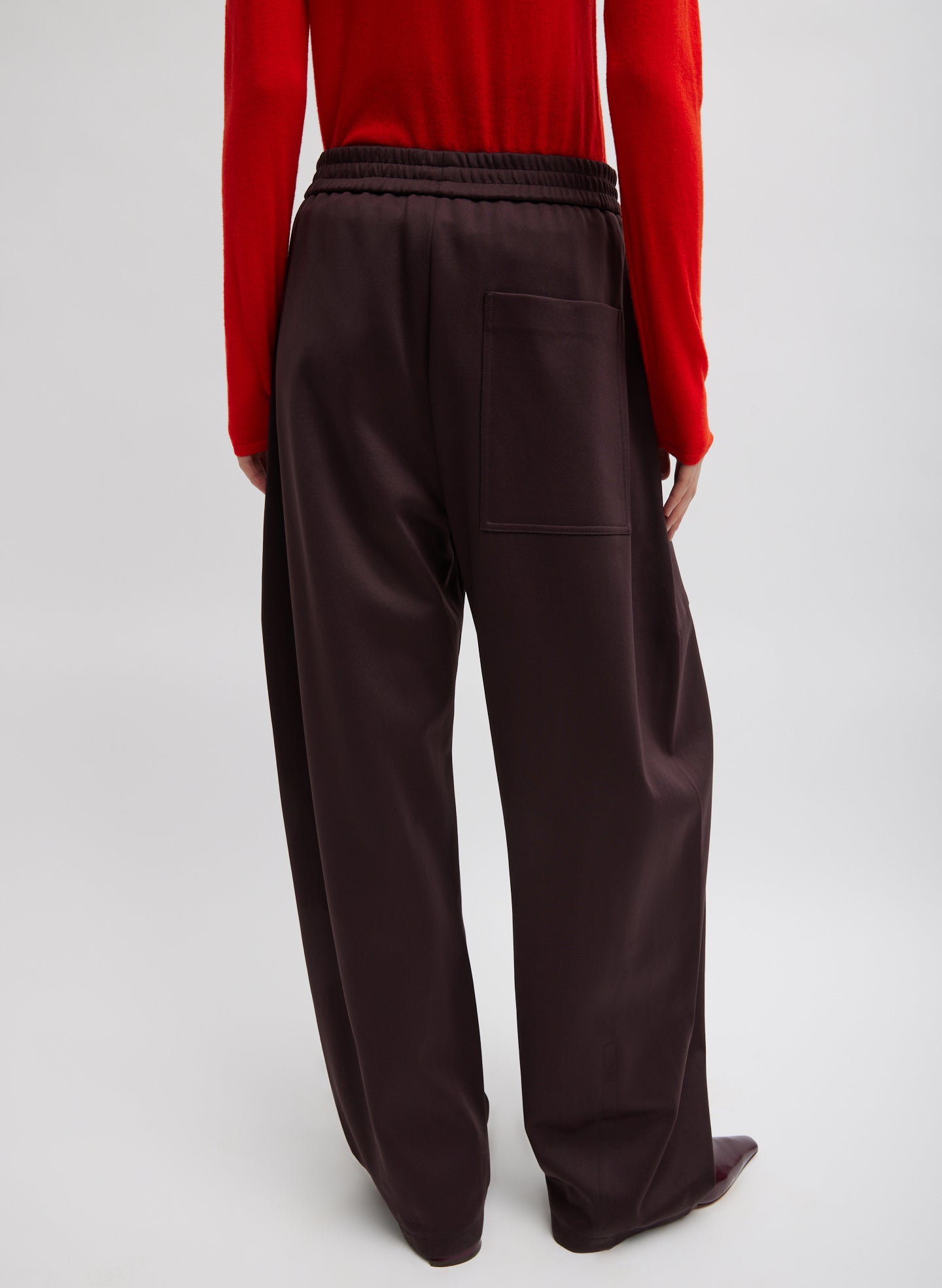 Brown Active Knit Winslow Pant - barrel leg, lounge pant, back view on model