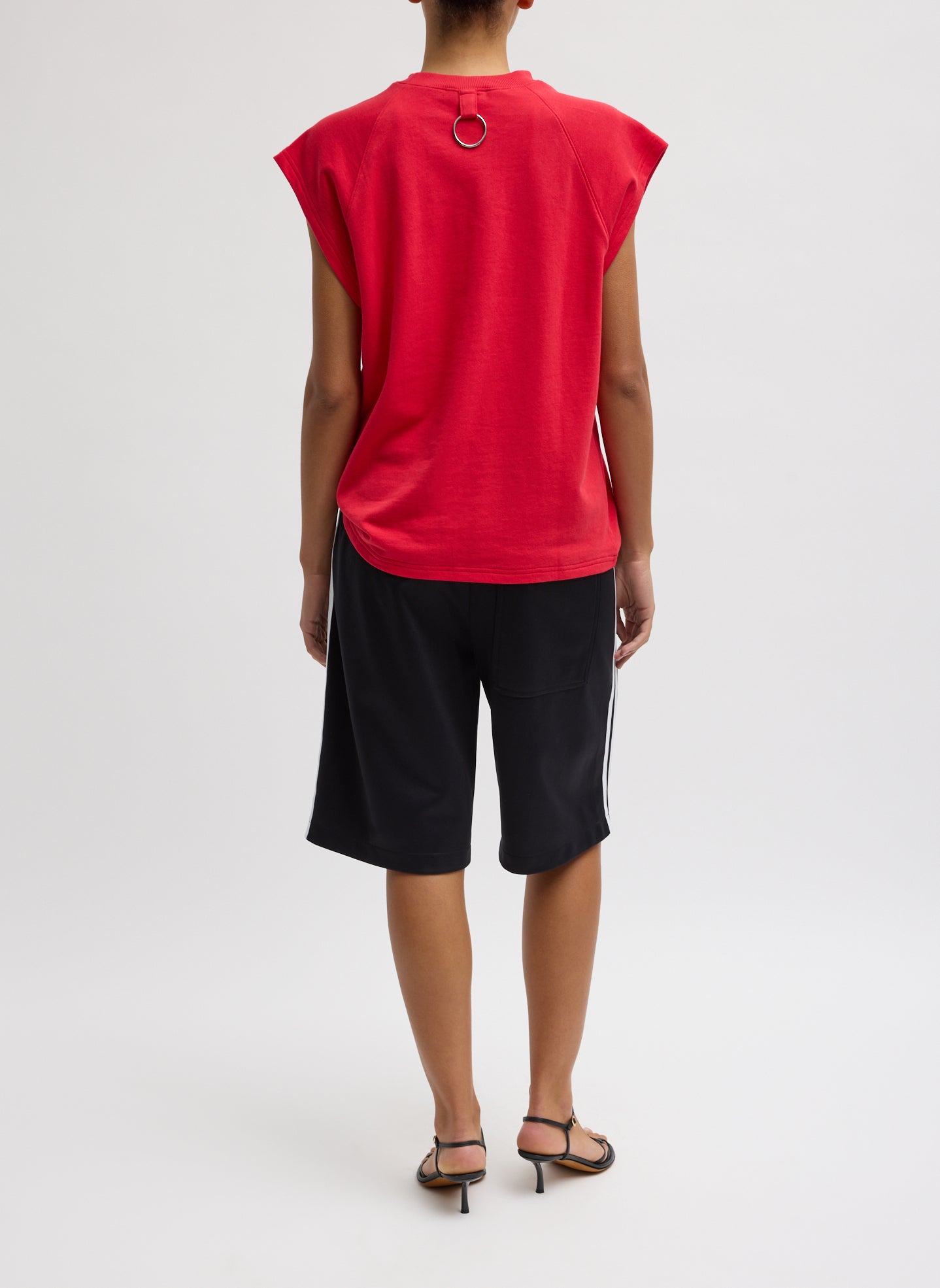 Black Active Knit Short - athletic knee length short back view on model