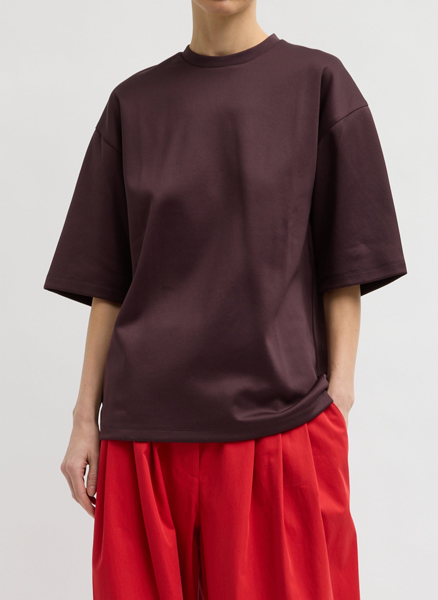 Brown Active Knit Easy T-Shirt - oversized tee, front view on model