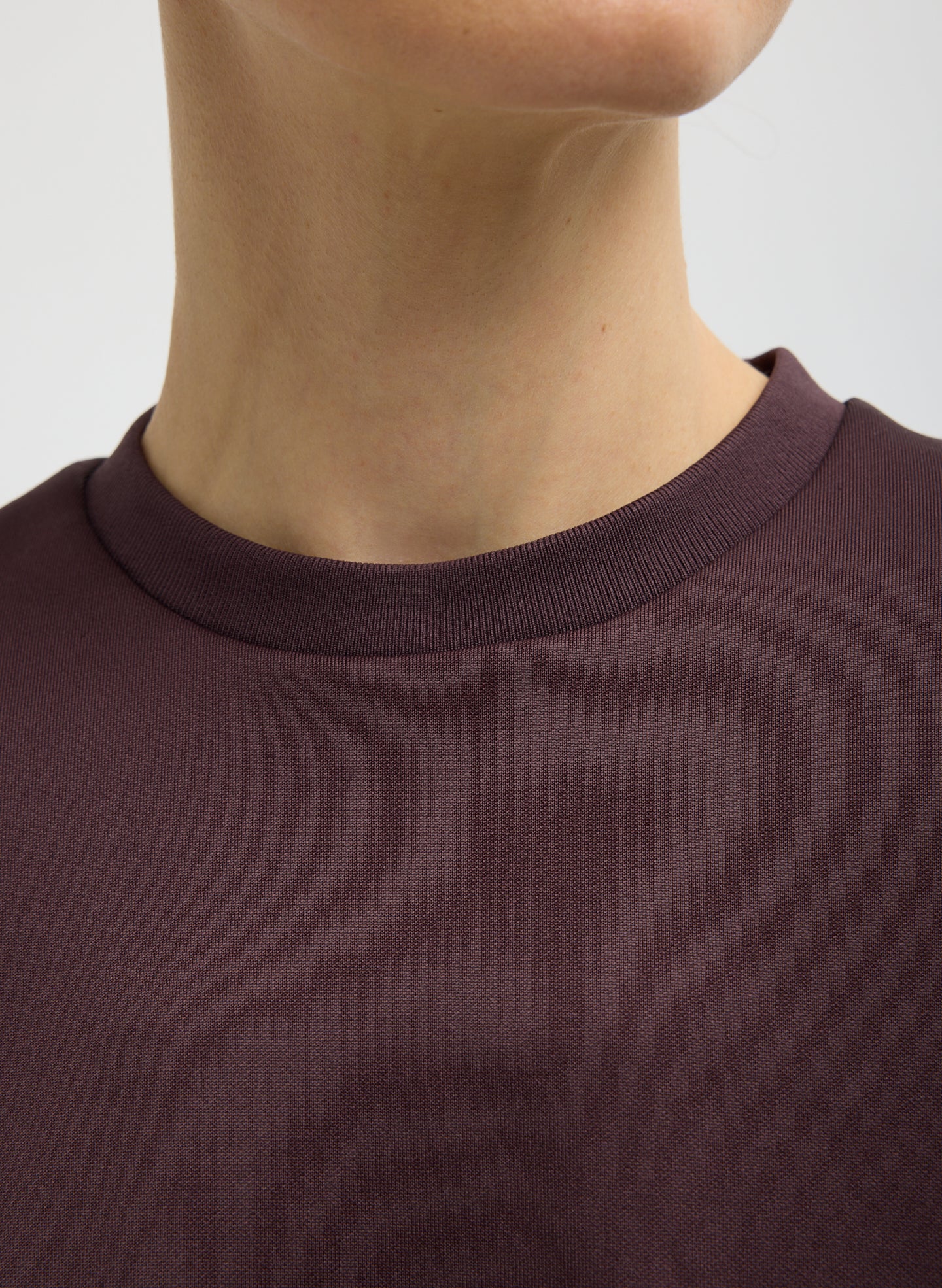 Brown Active Knit Easy T-Shirt - closeup of neckline