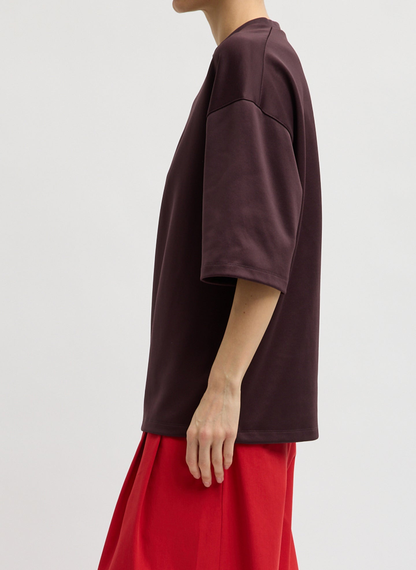 Brown Active Knit Easy T-Shirt - oversized tee, side view on model