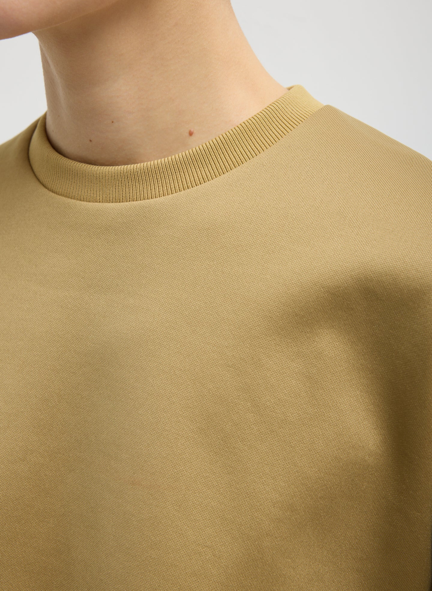 Buff Tan Active Knit Easy T-Shirt - closeup of neckline