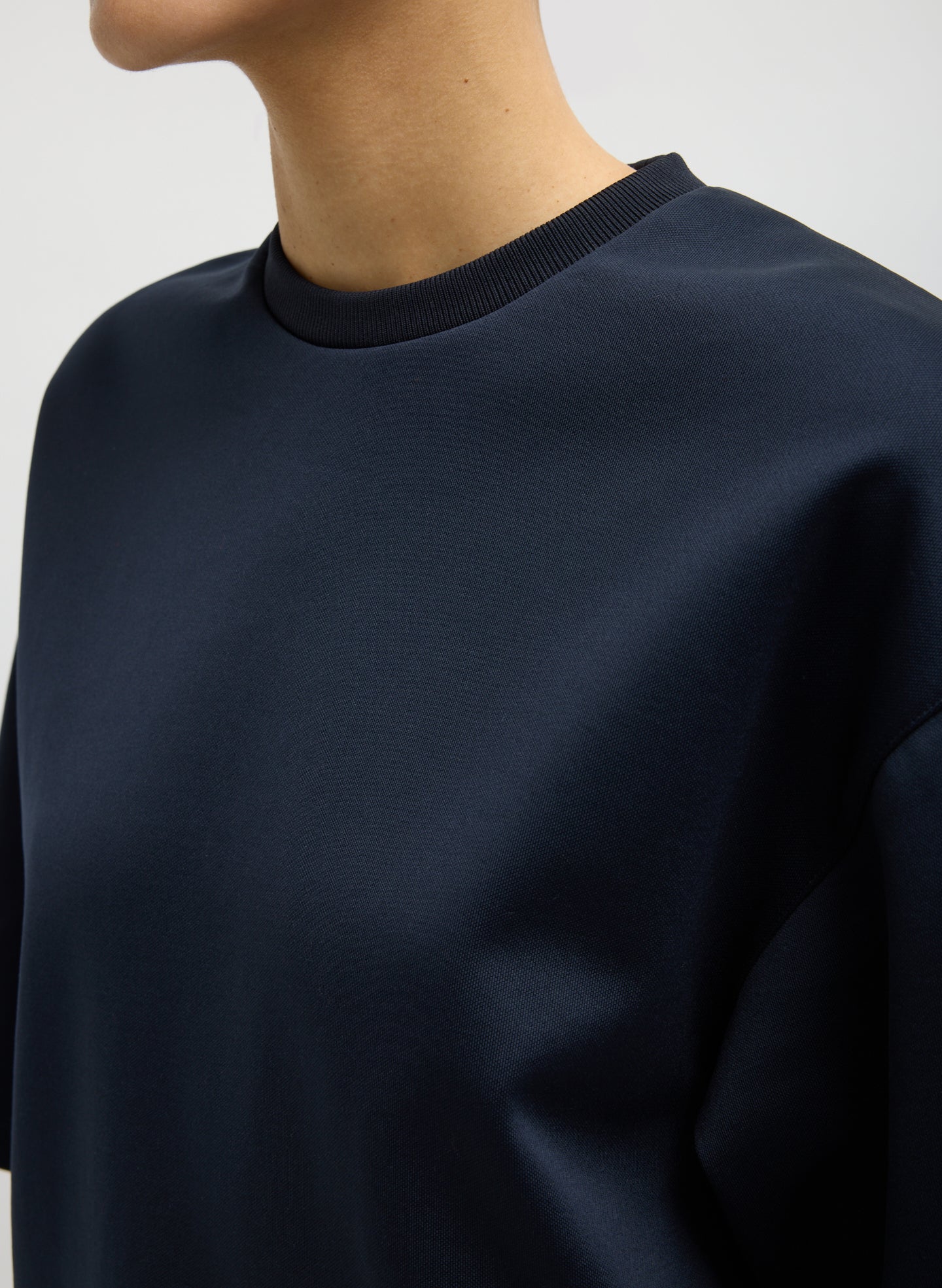 Navy Active Knit Easy T-Shirt - closeup of neckline
