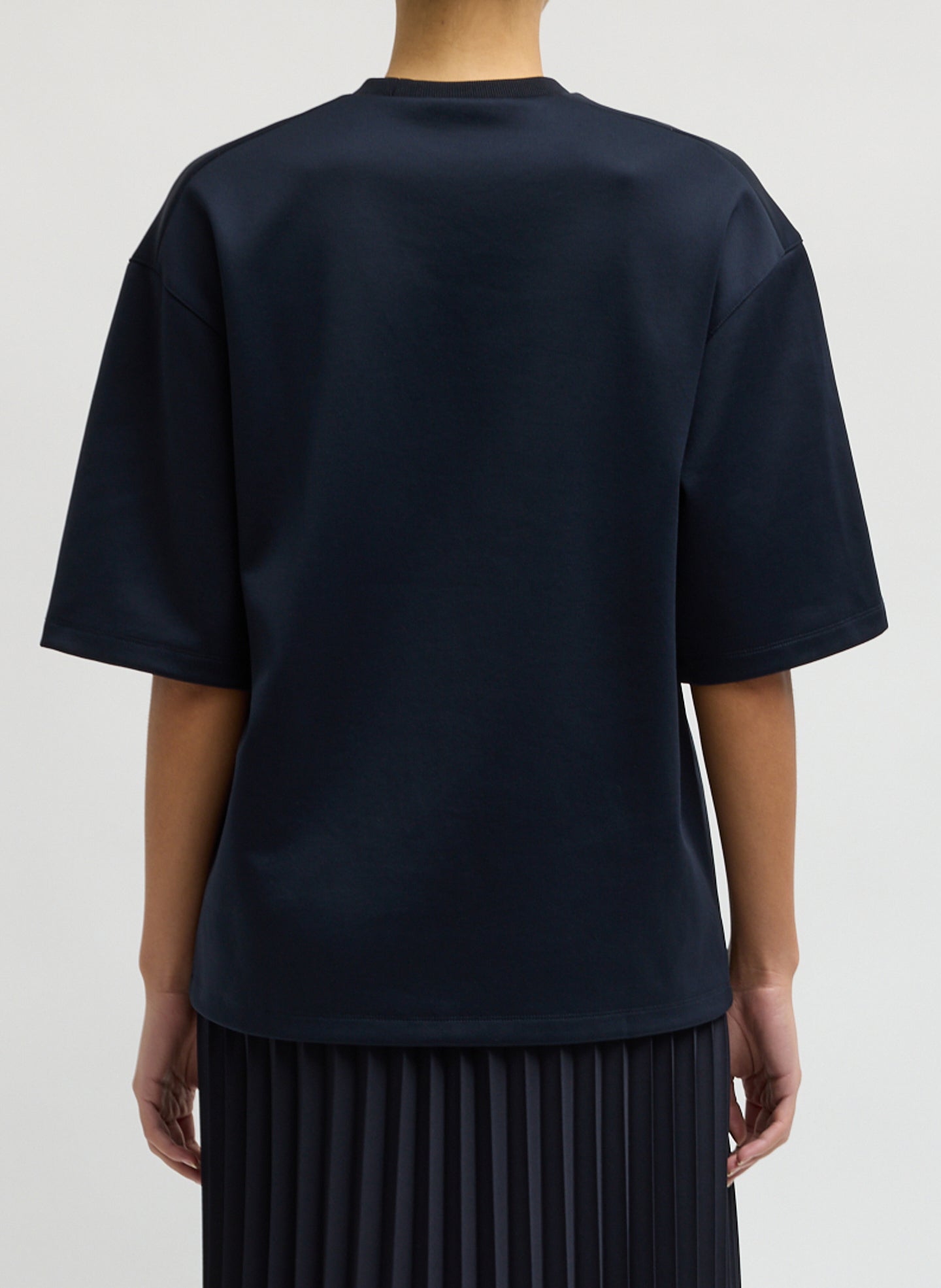 Navy Active Knit Easy T-Shirt - oversized t-shirt, back view on model