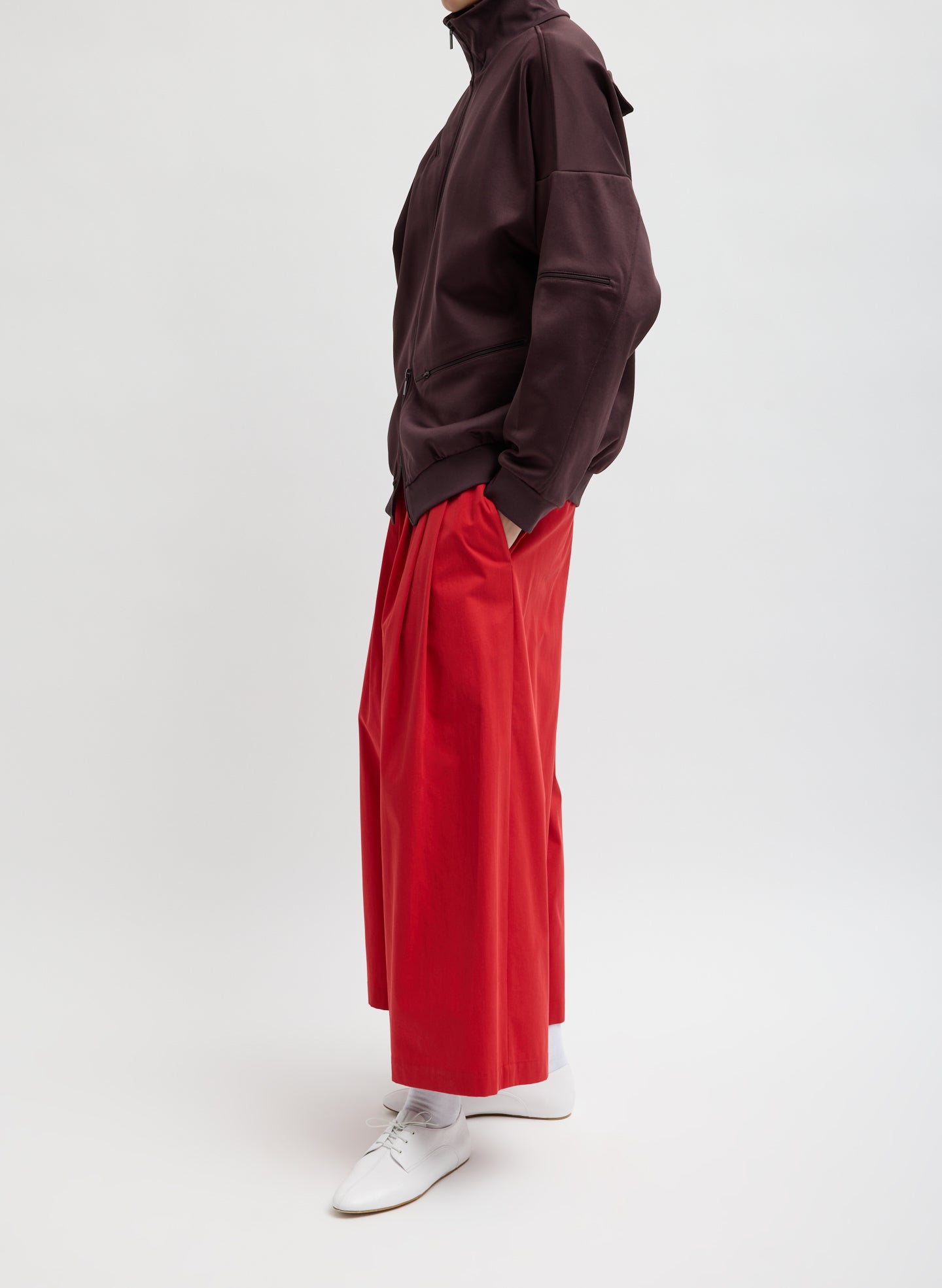 Brown Active Knit Zipper Detail Track Jacket - side view on model