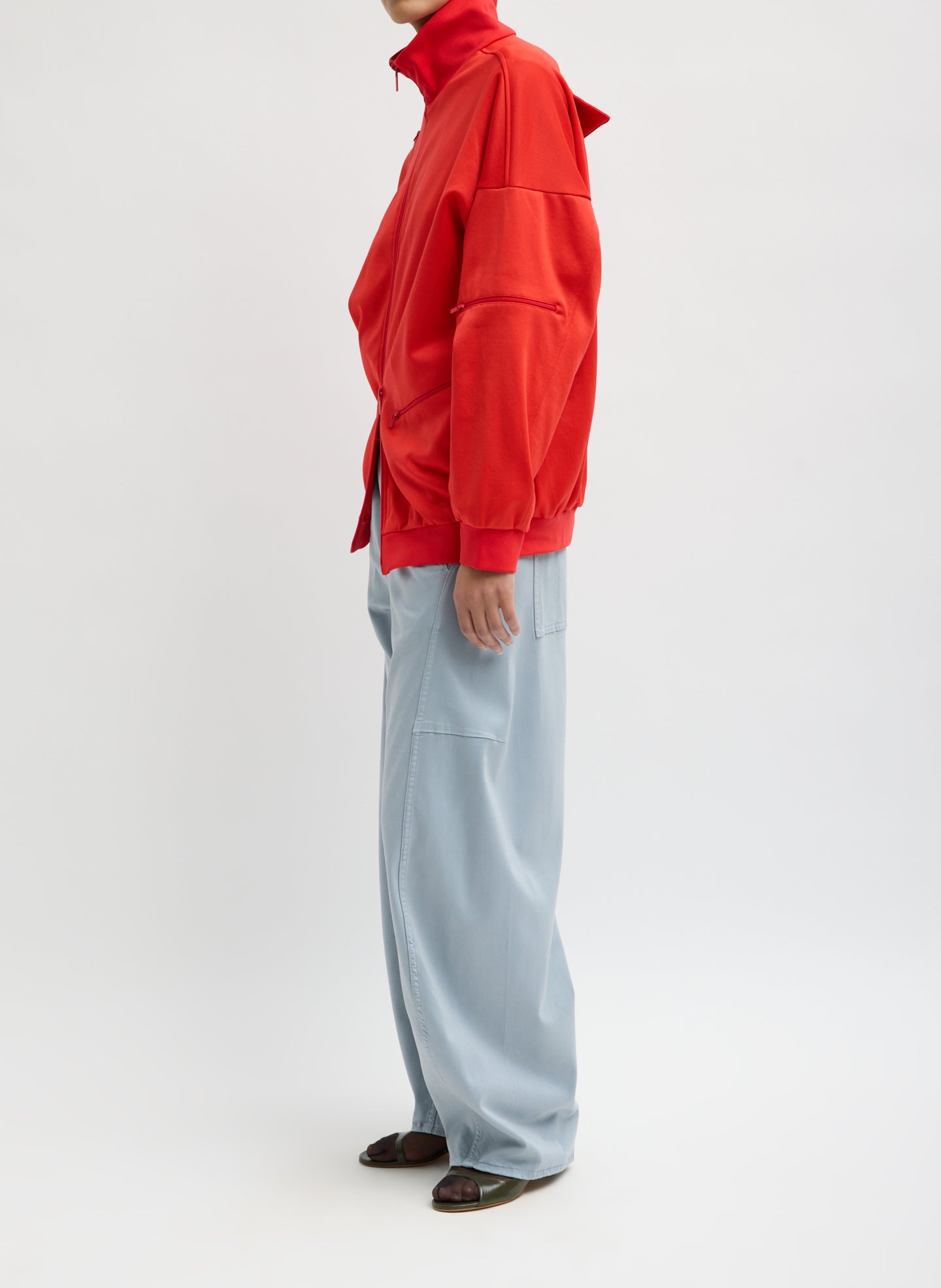 Red Active Knit Zipper Detailed Track Jacket - side view on model