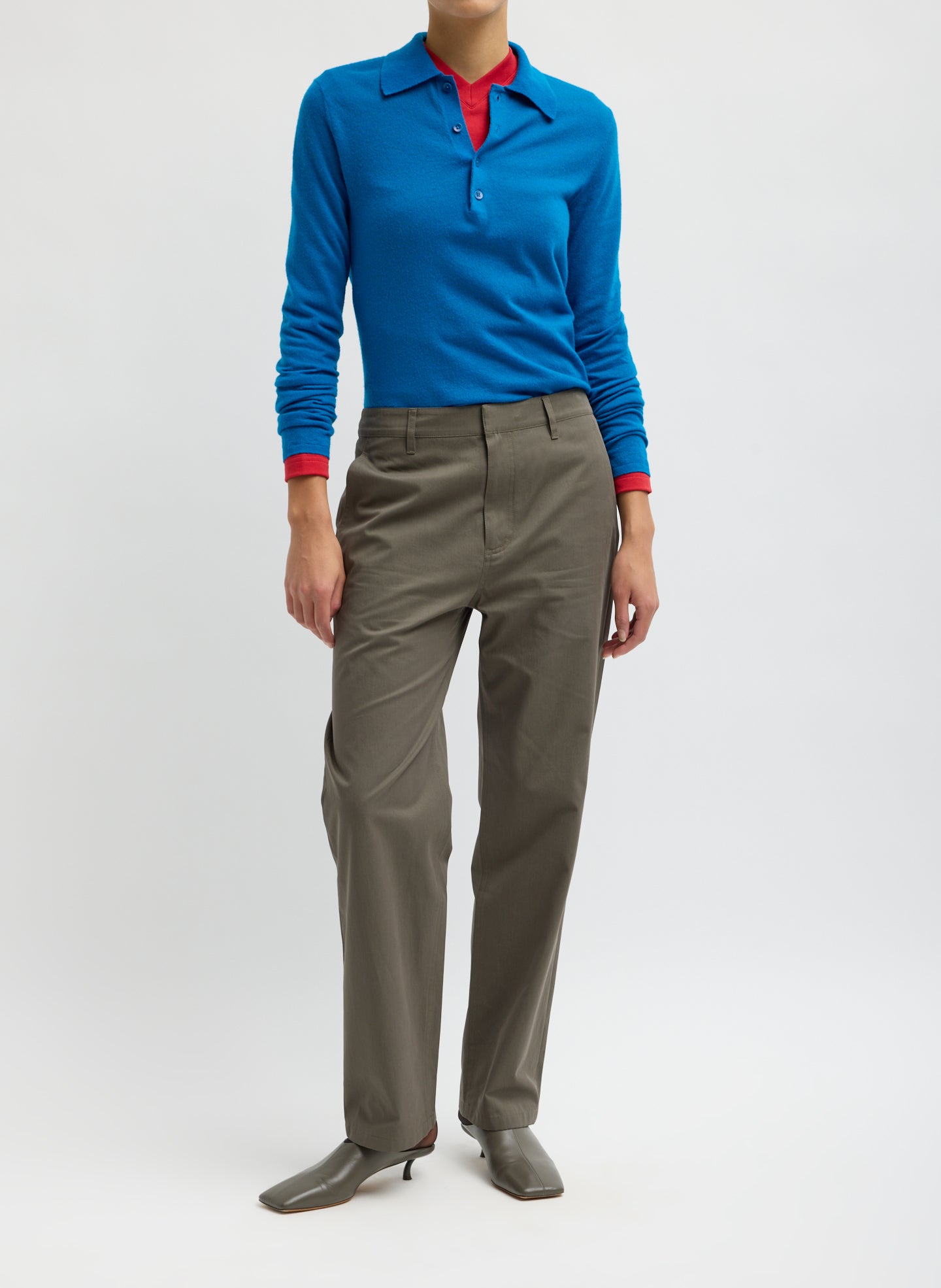 Dark Stone Grey Bio Twill Alec Slouch Pant - straight leg trouser, front view on model