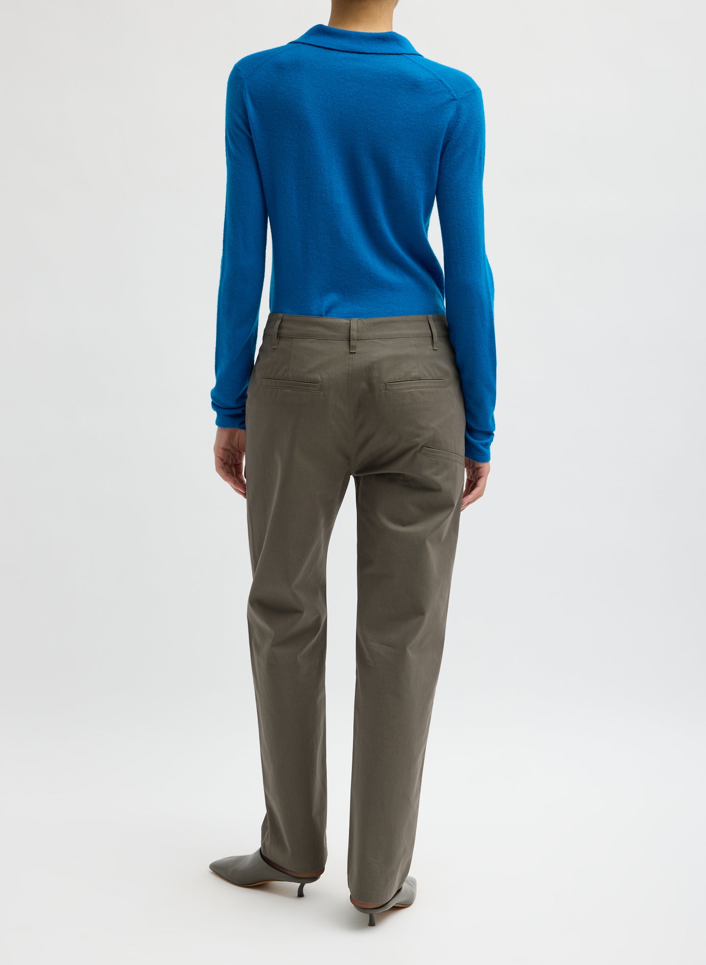 Dark Stone Grey Bio Twill Alec Slouch Pant - straight leg trouser, back view on model