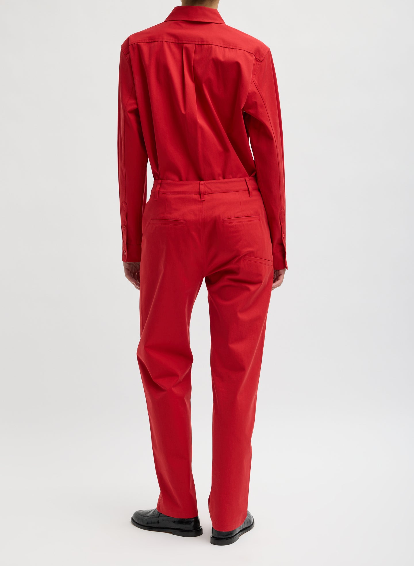 Red Bio Twill Alec Slouch Pant - straight leg trouser, back view on model
