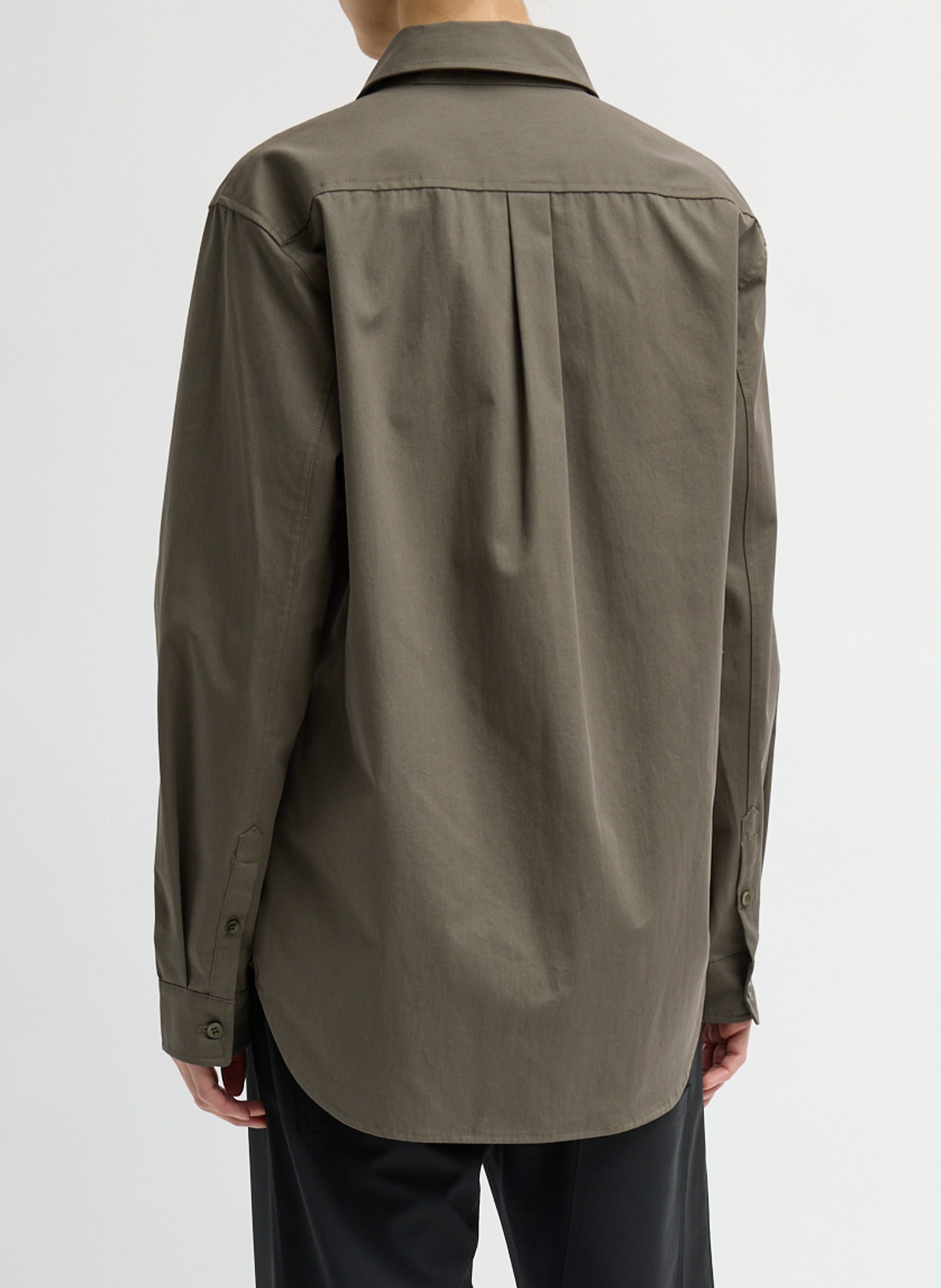 Dark Stone Grey Bio Twill Easy Shirt - long sleeve button down top, back view on model