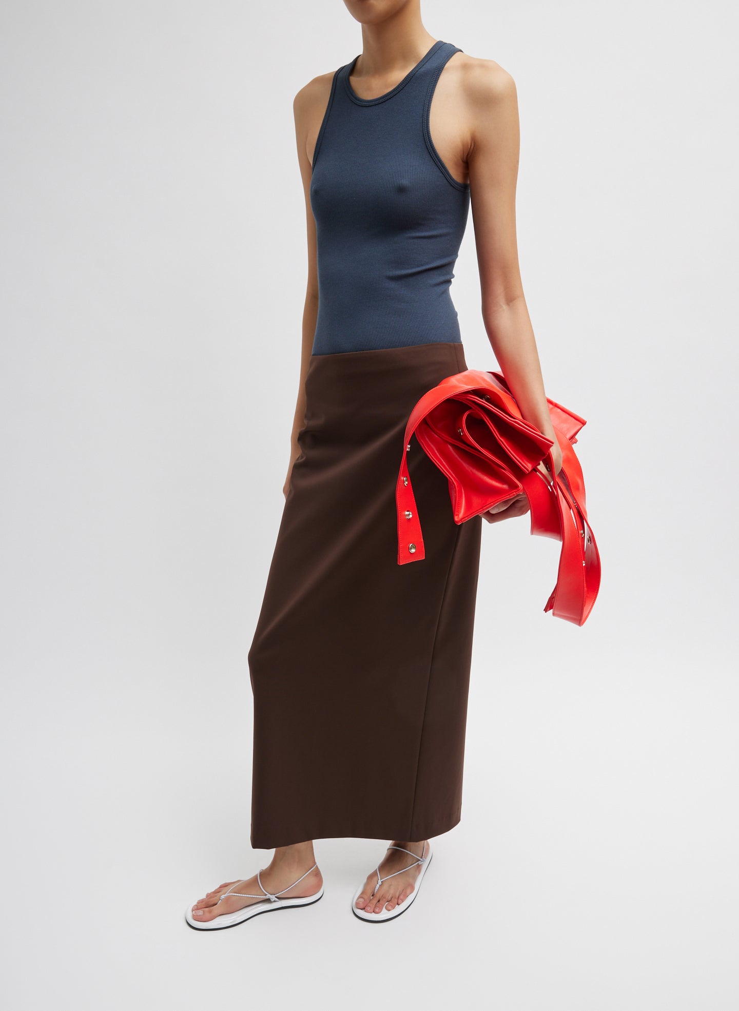 Blue Fog Circular Fine Rib Tank Top - full look, front view on model