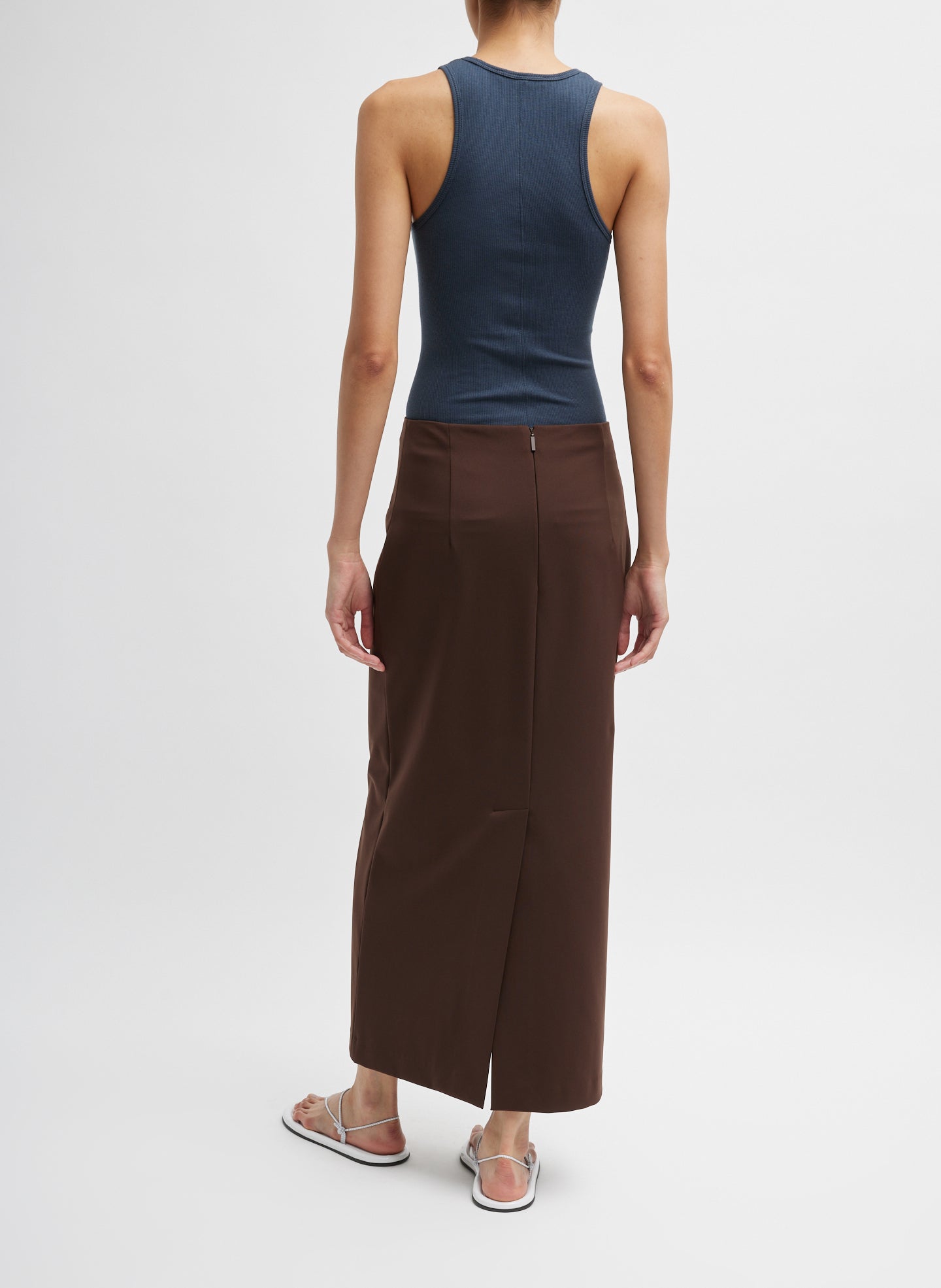 Blue Fog Circular Fine Rib Tank Top - full look, back view on model