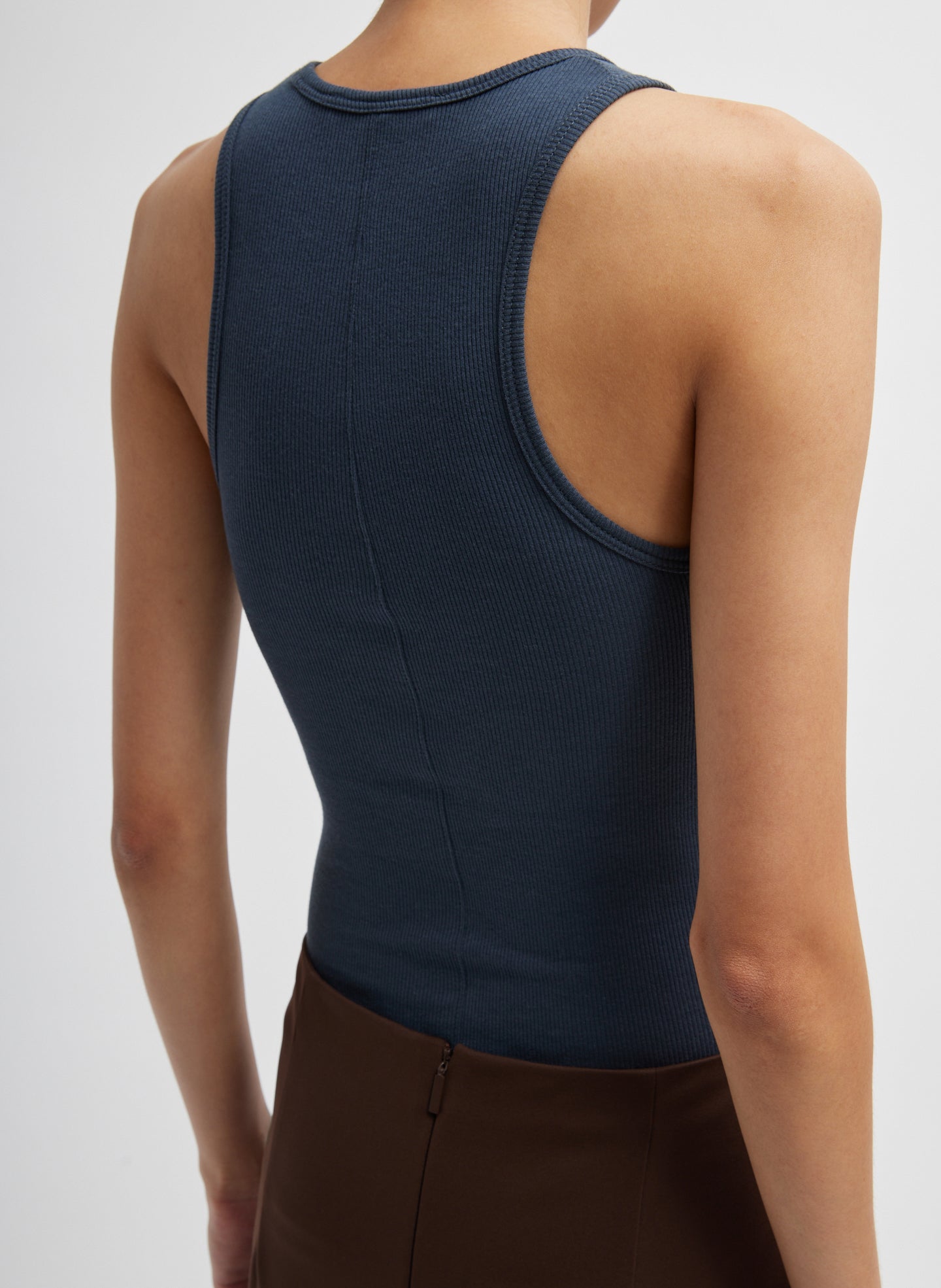Blue Fog Circular Fine Rib Tank Top - back view on model
