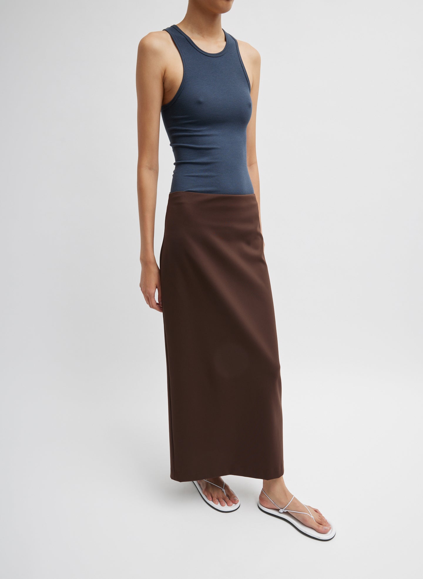 Blue Fog Circular Fine Rib Tank Top - full look, front view on model