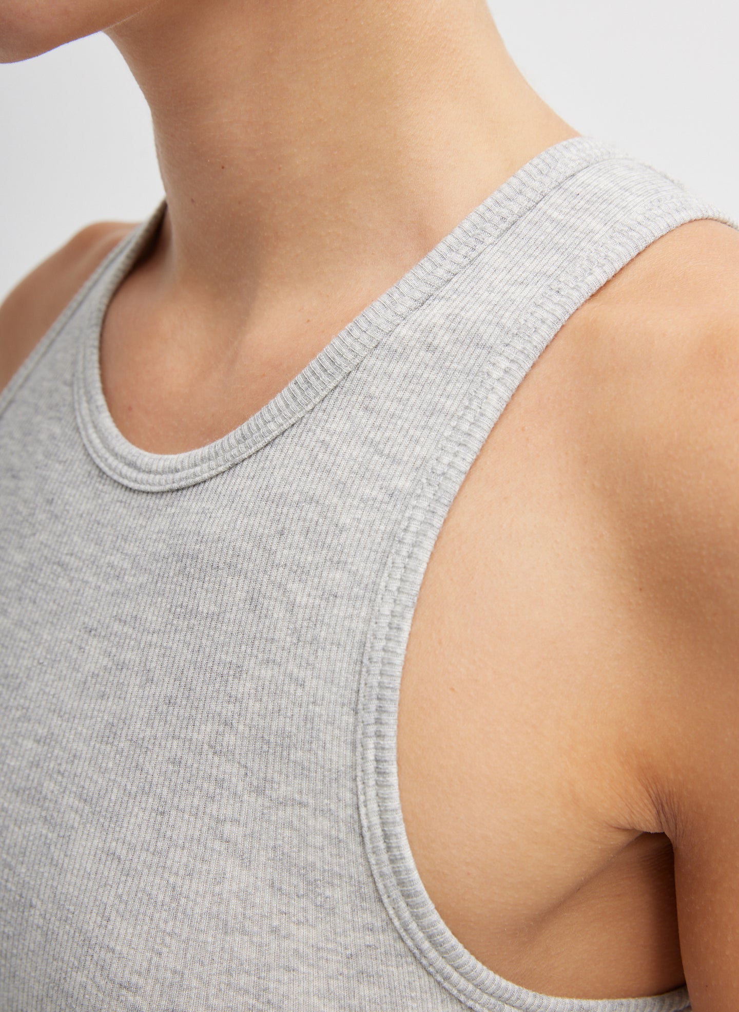 Heather Grey Circular Fine Rib T-Shirt Tank - closeup of ribbed detail