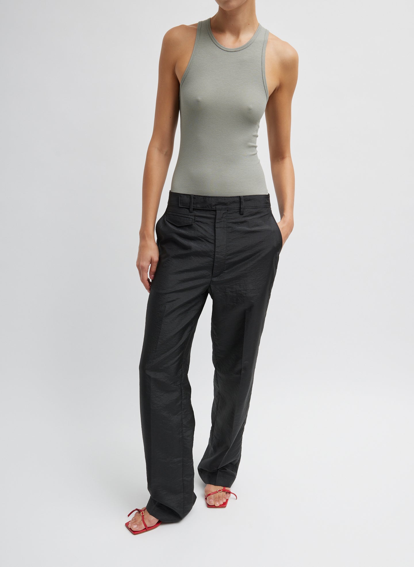 Pumice Grey Circular Fine Rib Tank Top - front view on model