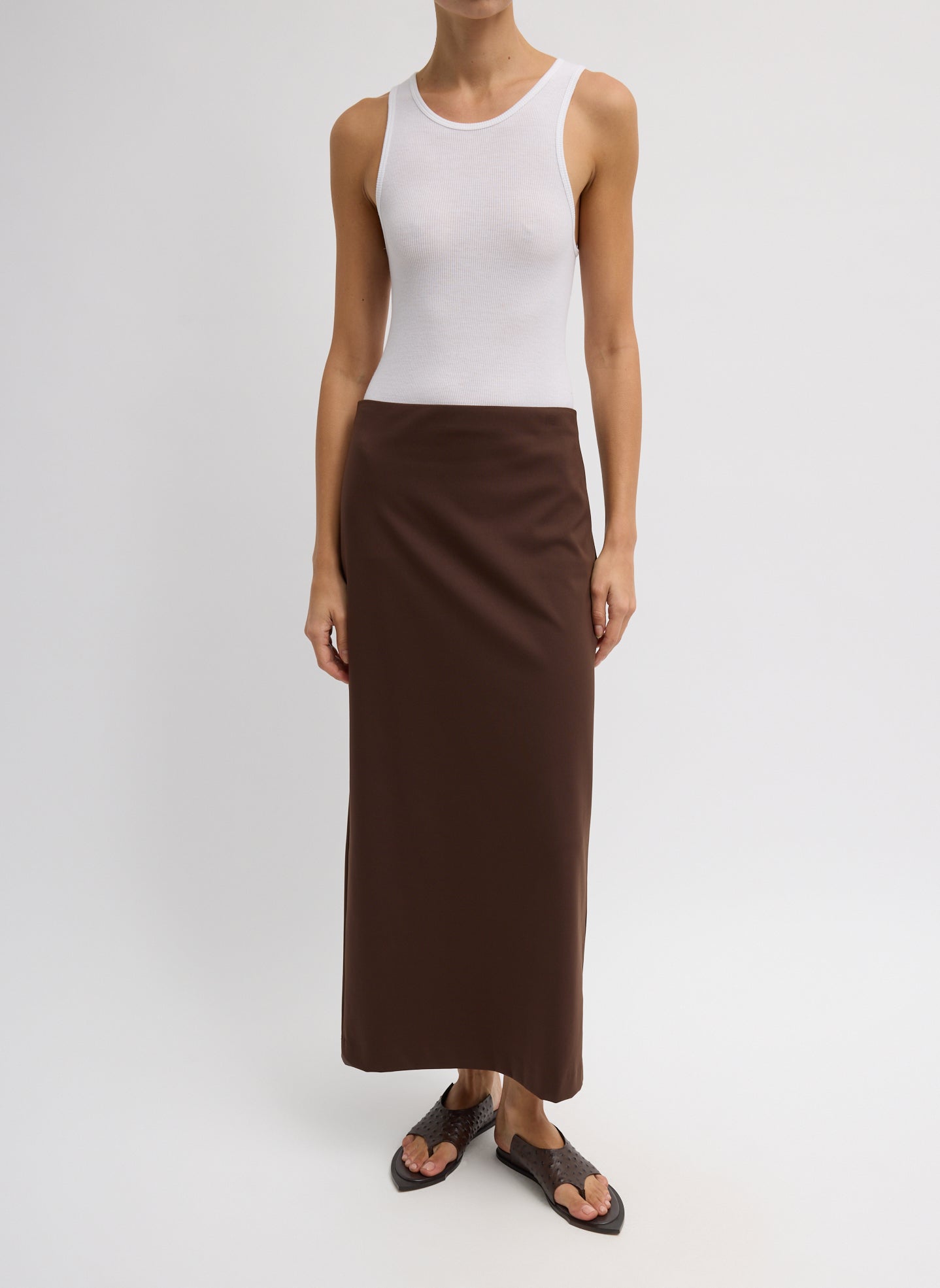 White Circular Fine Rib T-Shirt Tank - full look, front view on model