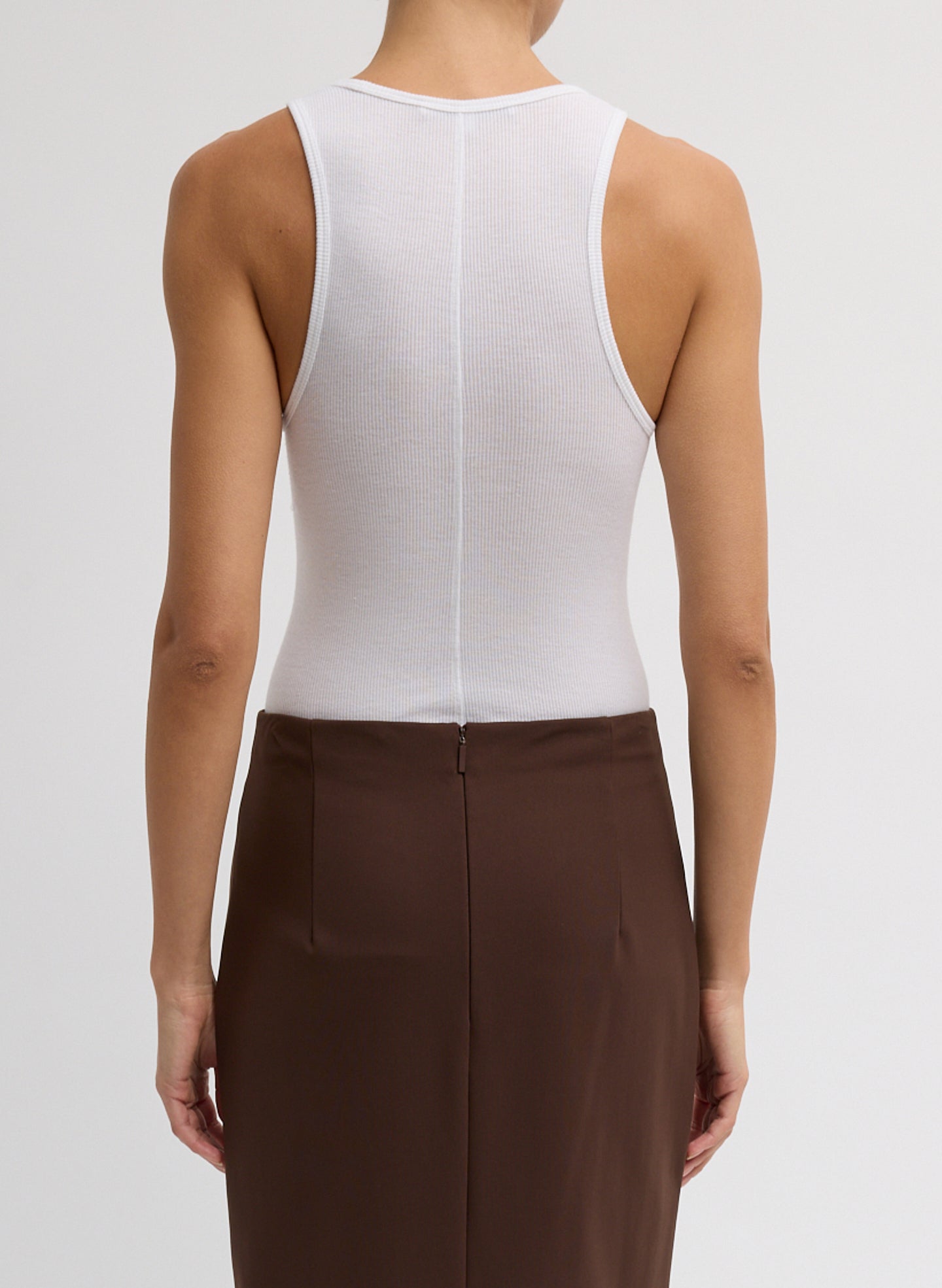 White Circular Fine Rib T-Shirt Tank - back view on model