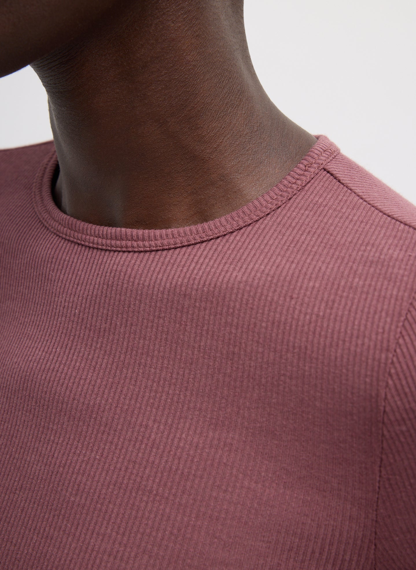 Circular Ribbed Crewneck Pullover T-Shirt - closeup of ribbed detail