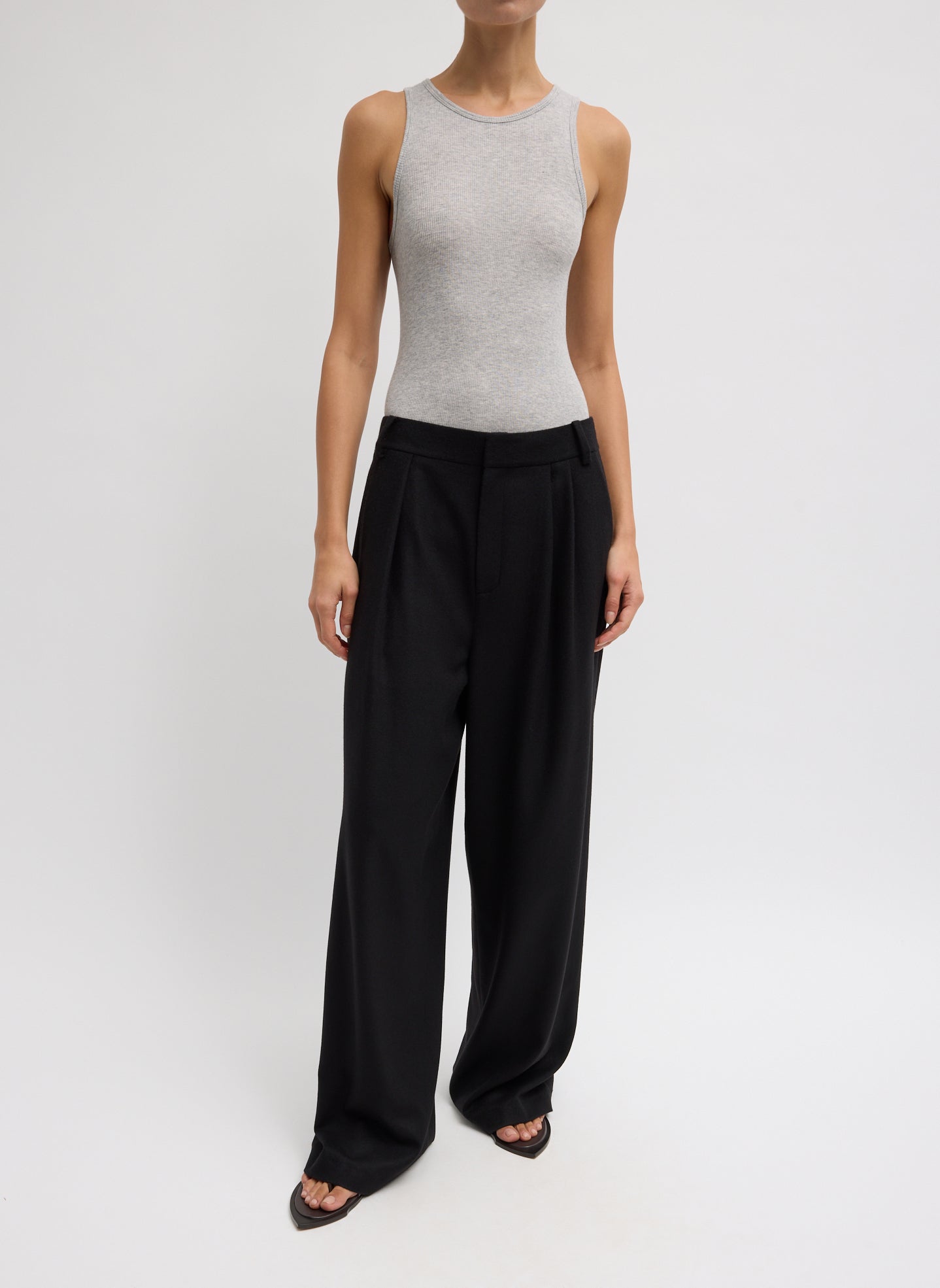 Black Cashmere Suiting Stella Pant - pleated trouser, front view on model