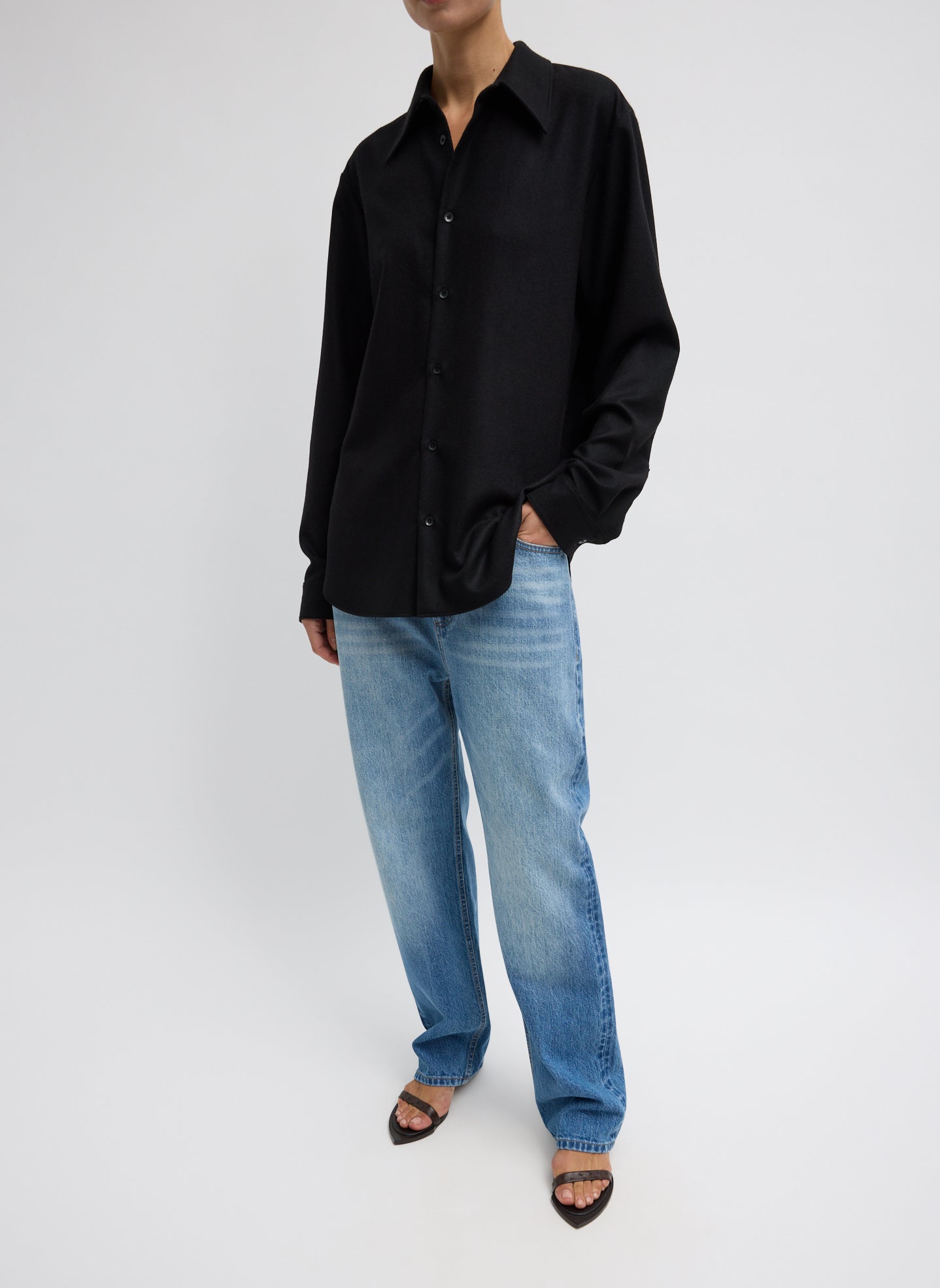 Black Cashmere Suiting Classic Men's Shirt - button down, front view on model