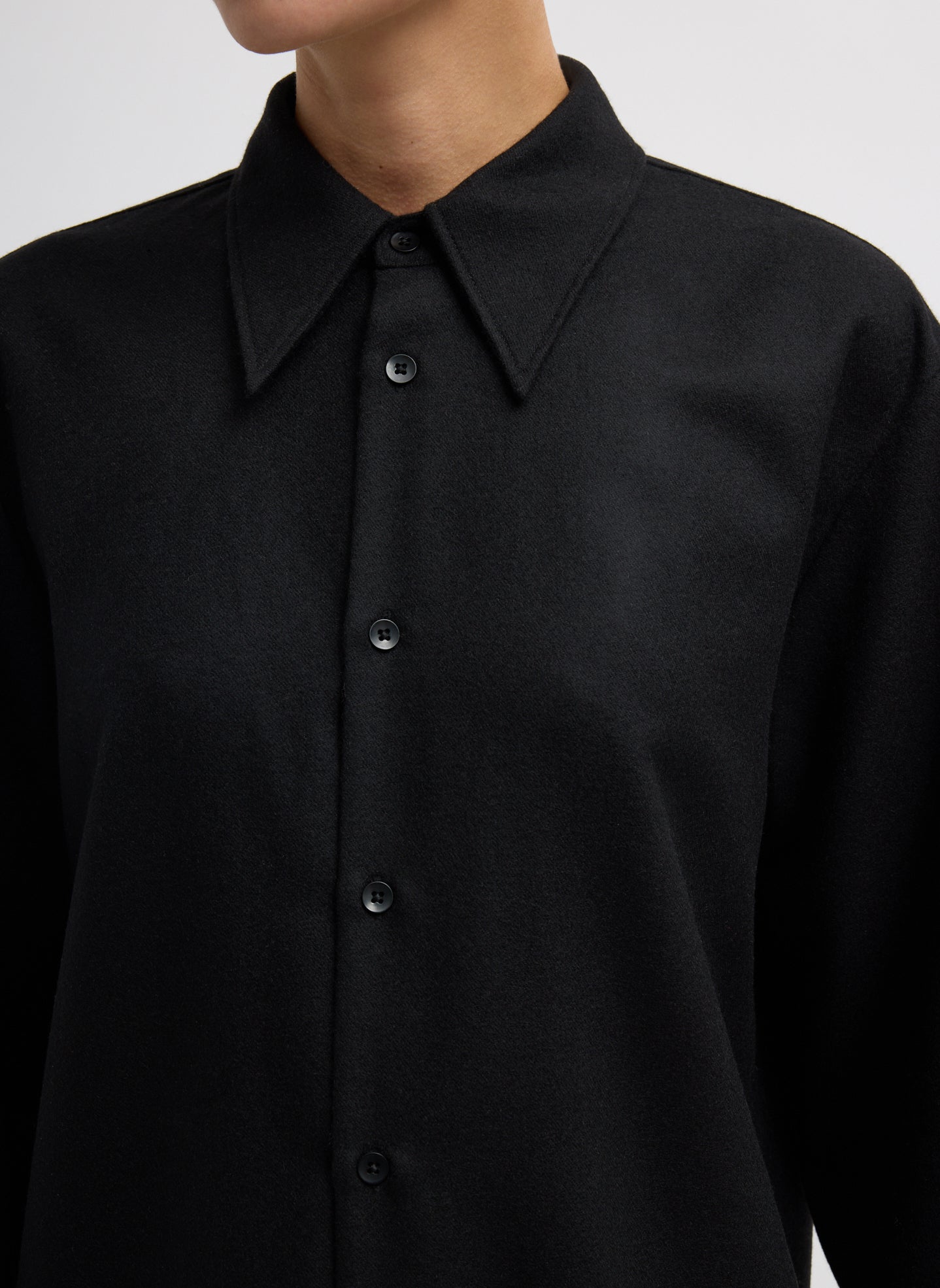 Black Cashmere Suiting Classic Men's Shirt - closeup of cashmere fabric